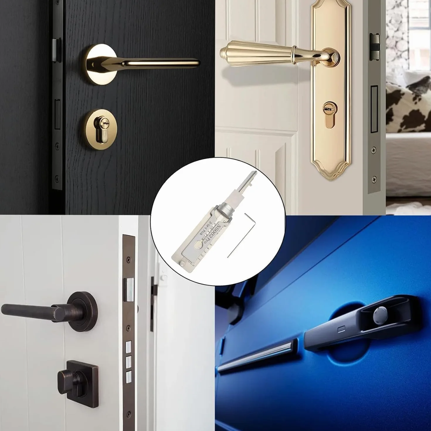 SS001 Pro Lock Pick Tool 2 in 1 Kit Picking Serratura Master Key Decoder LockPick Set Acciaio Inox