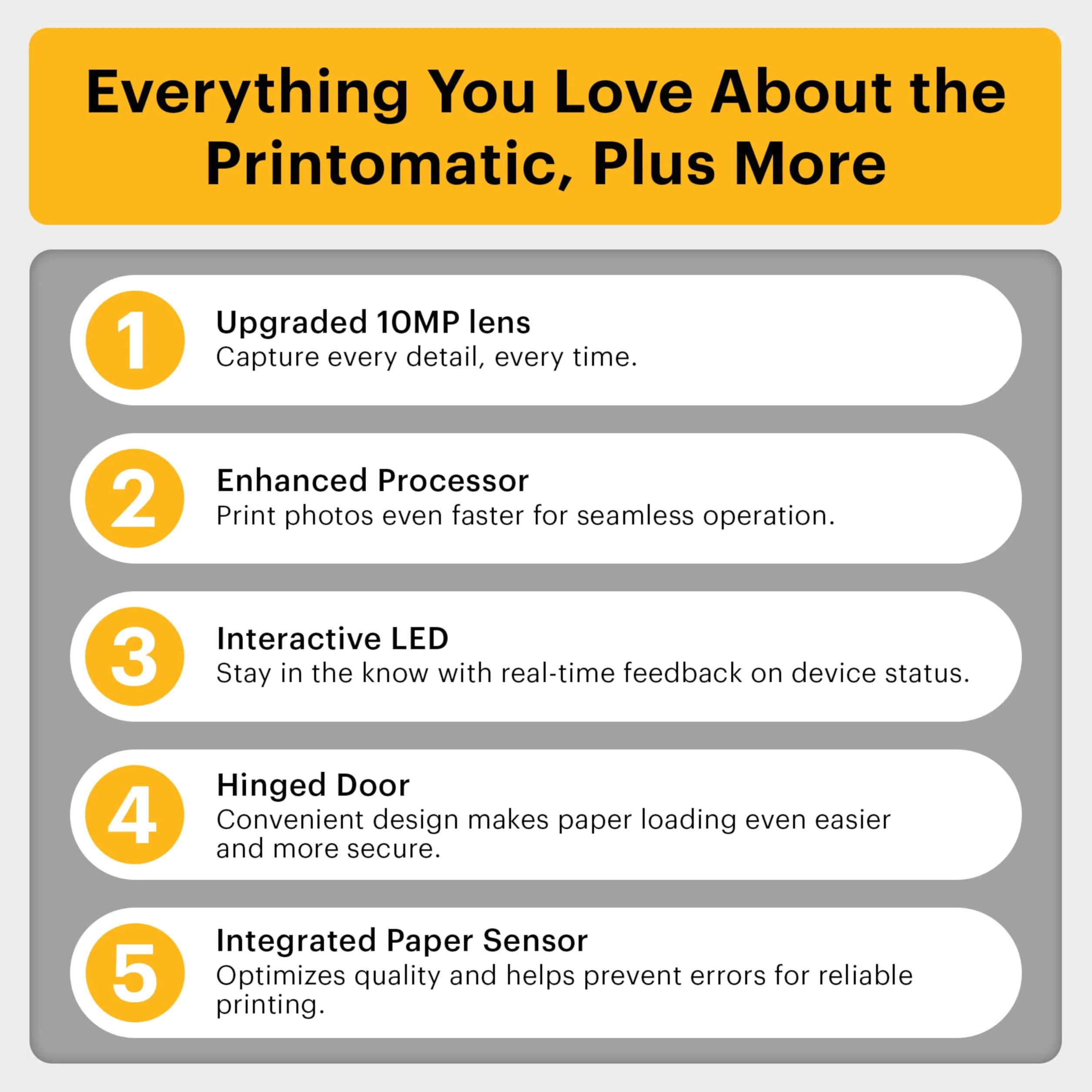 KODAK Printomatic+ Fotocamera Istantanea 10MP Kit Iniziale con Custodia, RGB LED e Carta Adesiva Zink 20pz – Nero