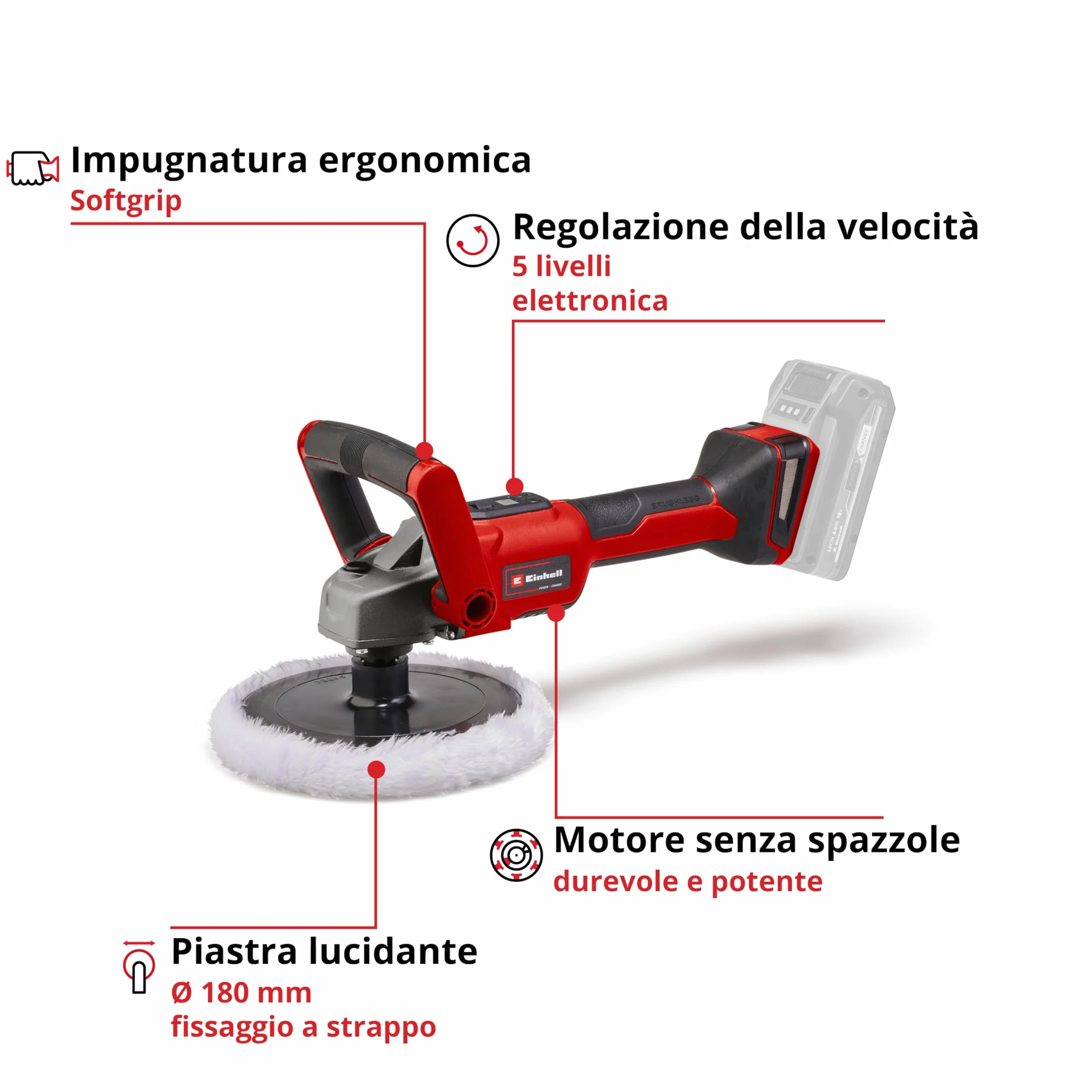 Einhell CE-CP 18/180 Li E-Solo Lucidatrice levigatrice a batteria Power X-Change brushless