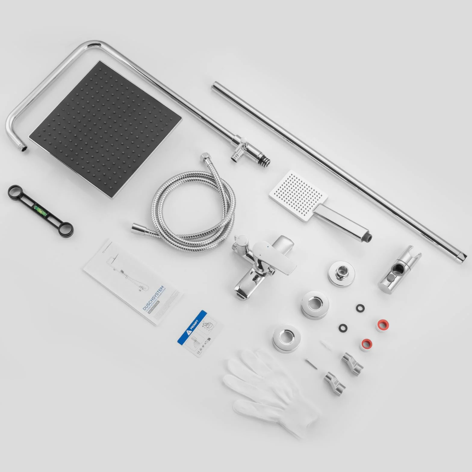 Auralum Colonna Doccia con Miscelatore Doccia Esterno, Saliscendi Doccia con Soffione Doccia Quadrato 25cmx25cm, Asta Doccia con Soffione e Doccetta, Saliscendi Doccia Altezza Regolabile 93-130cm