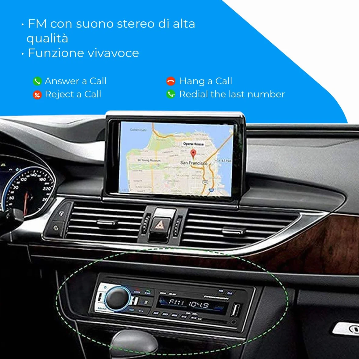 NK Autoradio Bluetooth 4.0 - 1 DIN - 4x40W - Funzione AUX, lettore MP3 e doppia porta USB, suono stereo FM, chiamate in vivavoce, telecomando, display LCD, iOS e Android