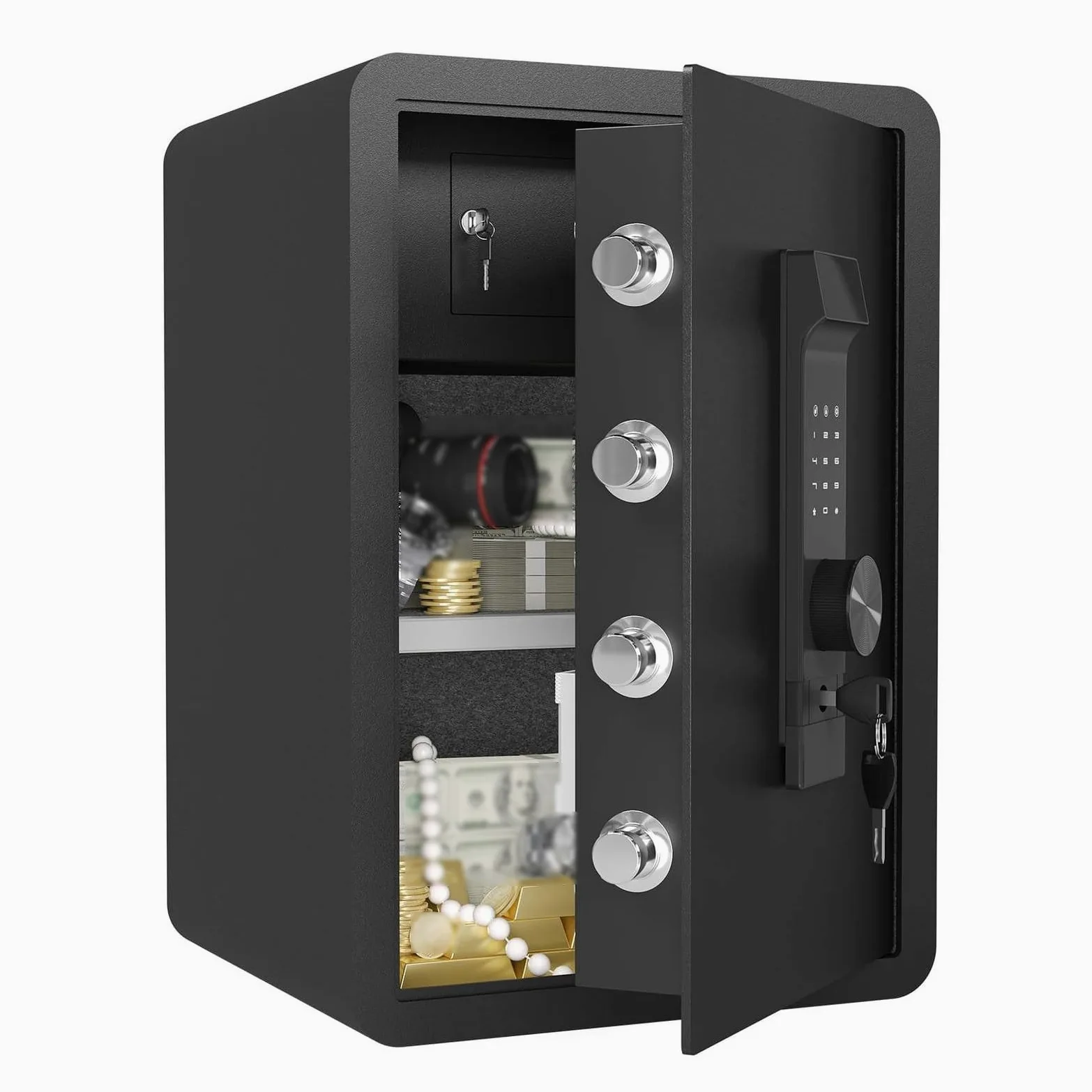 Cassaforte a prova di fuoco per casa e ufficio, serratura elettronica a combinazione in acciaio con funzione silenziosa, doppio sistema di allarme, 3 opzioni di sblocco (38 x 32 x 45 cm)