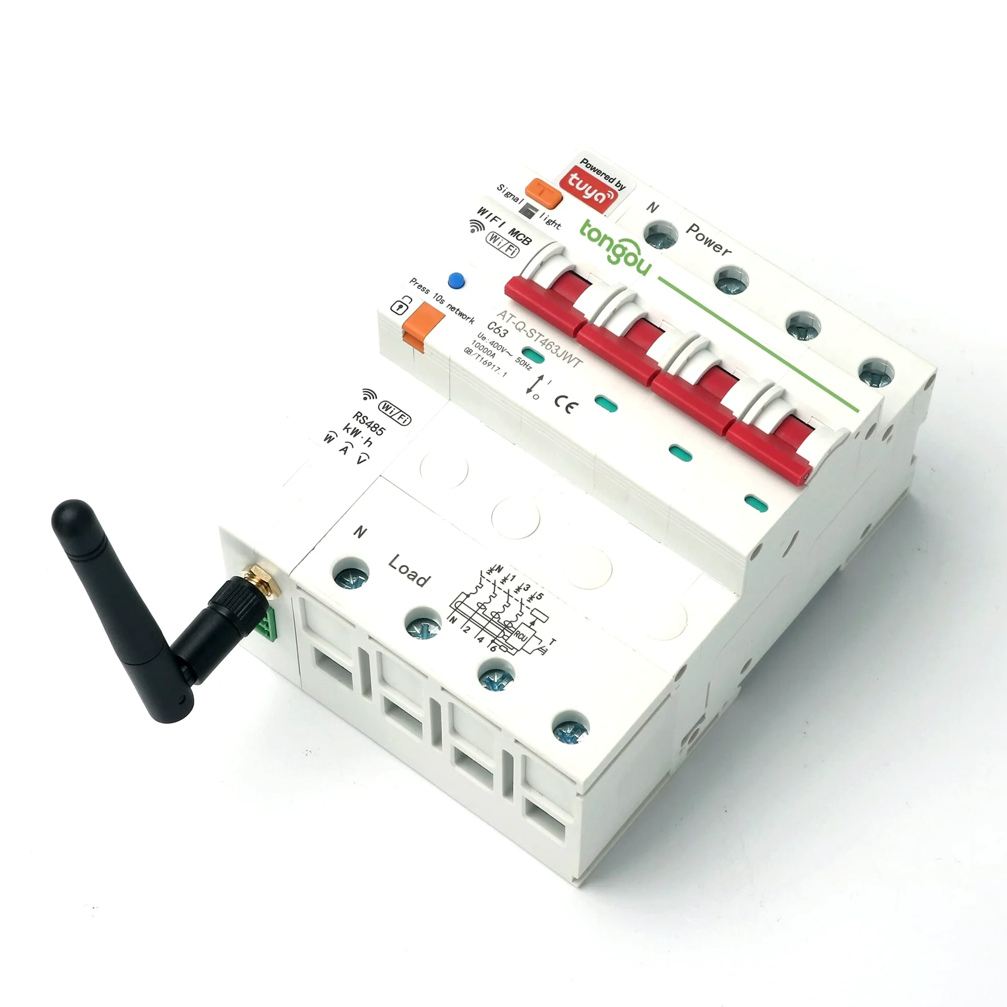 Magnetotermico,Interruttore Magnetotermico 4P Trifase RCBO WIFI Contatore di Energia Intelligente Misuratore Kwh di Monitoraggio Interruttore Timer Relè con Protezione di Perdite 63A