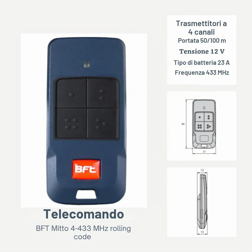 BFT Virgo SMART BT A20 - Attuatore per cancello a battente a doppio battente automatico per cancello automatico max. 4 m o 400 kg per ala con 3 telecomandi