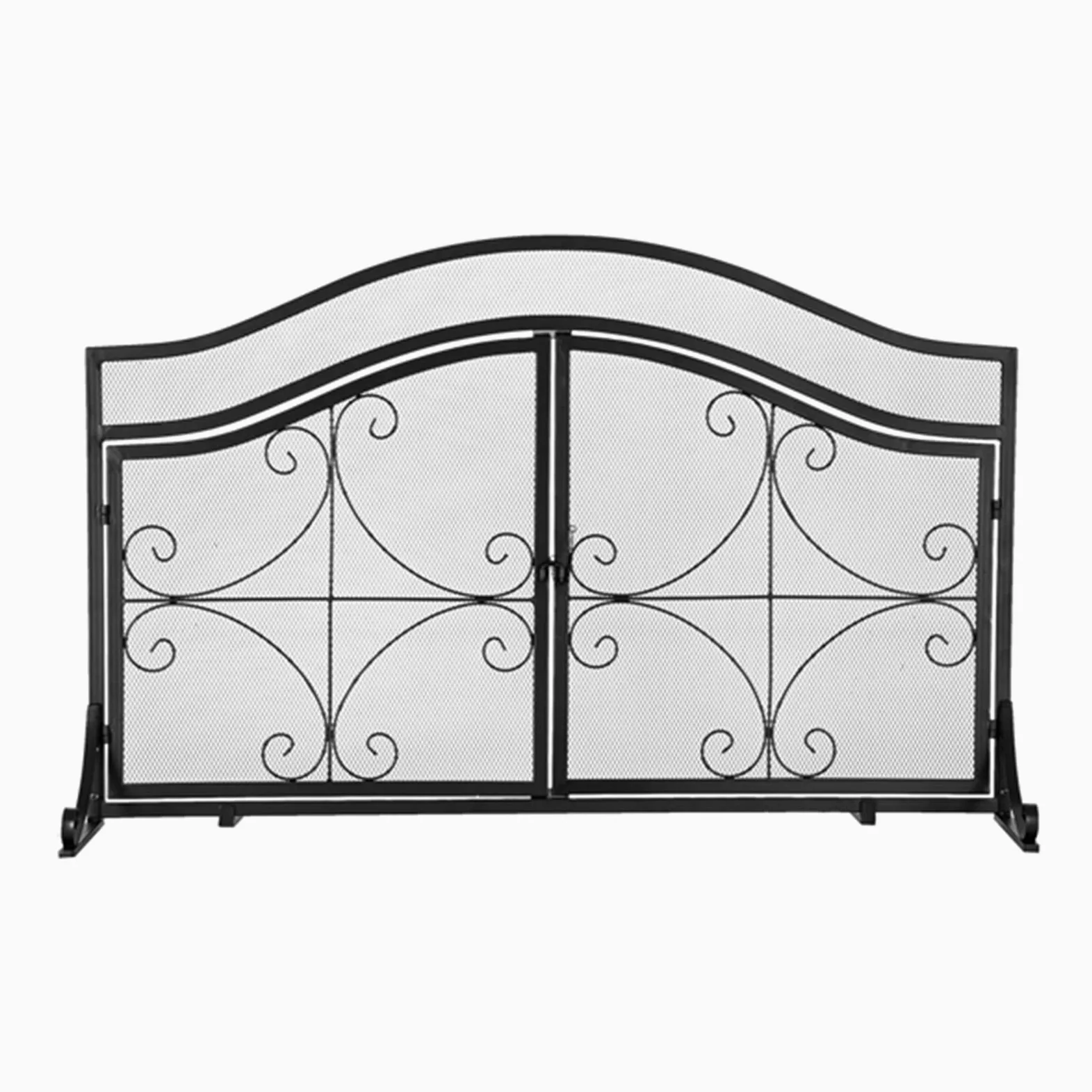 Paravento per camino con doppia porta magnetica, motivo a rombi, in ferro battuto, copertura decorativa per soggiorno