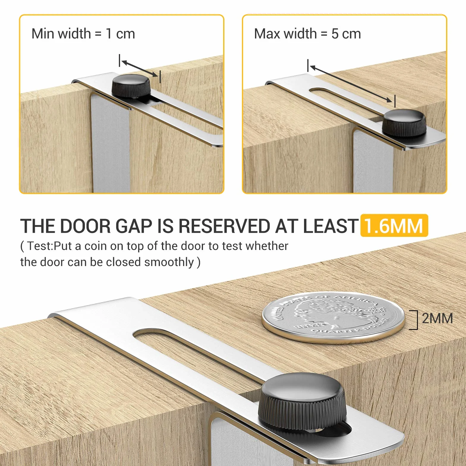 Luxear Appendiabiti da Porta Regolabile con 6 Ganci Attaccapanni Porta in Acciaio Inox MAX20KG per Camera da Letto Asciugamani Doccia Bagno Cucina Ufficio, Porta 1-6 cm