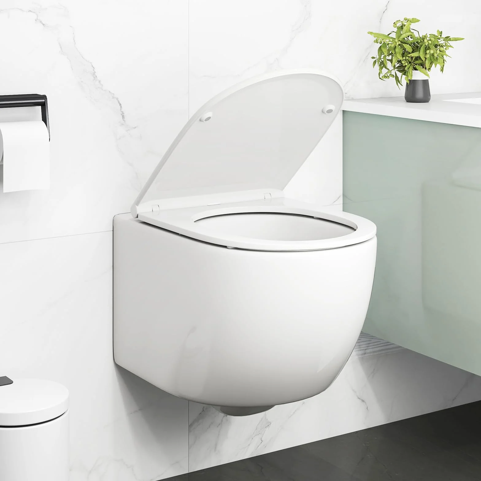 LIFEZEAL Water Sospeso Sanitari a Muro Incasso WC Copriwater a Chiusura Rallentata Sedile Kit di Montaggio Doppio Scarico Ceramica
