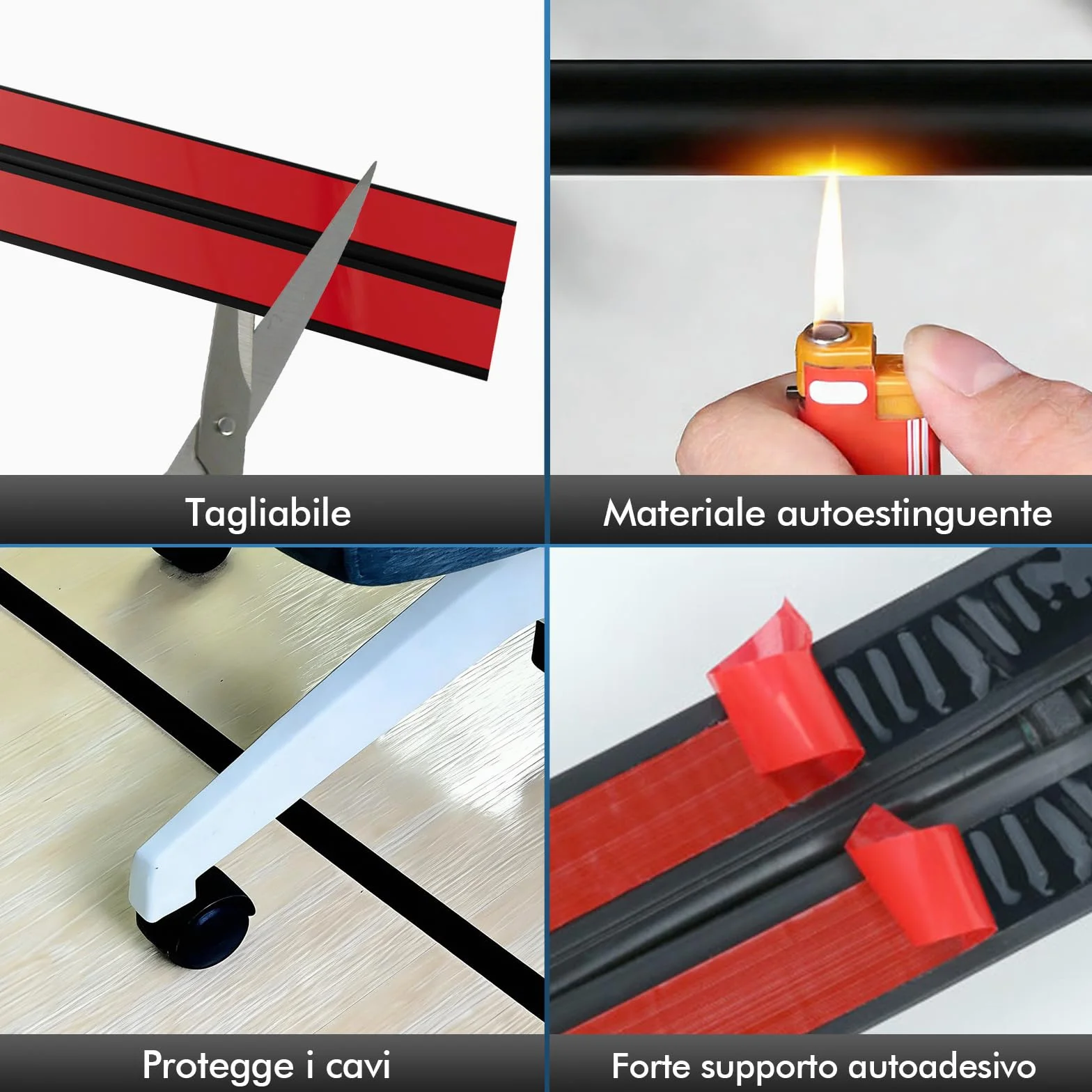 Shinfly Canalina da Pavimento Passacavi Calpestabile Autoadesiva PVC 1.6m 12x10mm Nero