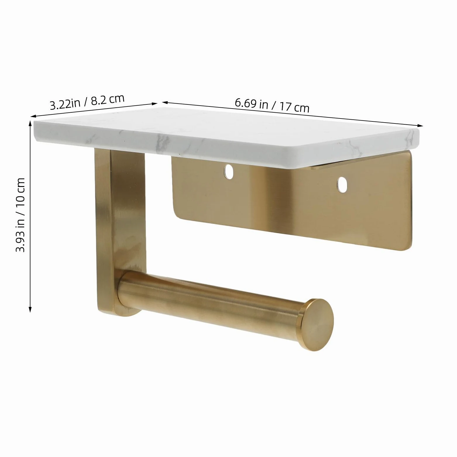 Portarotolo di Carta da Parete in Acciaio Inox Ripiano Marmo | Distanza Foro Centrale 8, 3cm, Finitura Oro, per Bagno Moderno ed Elegante