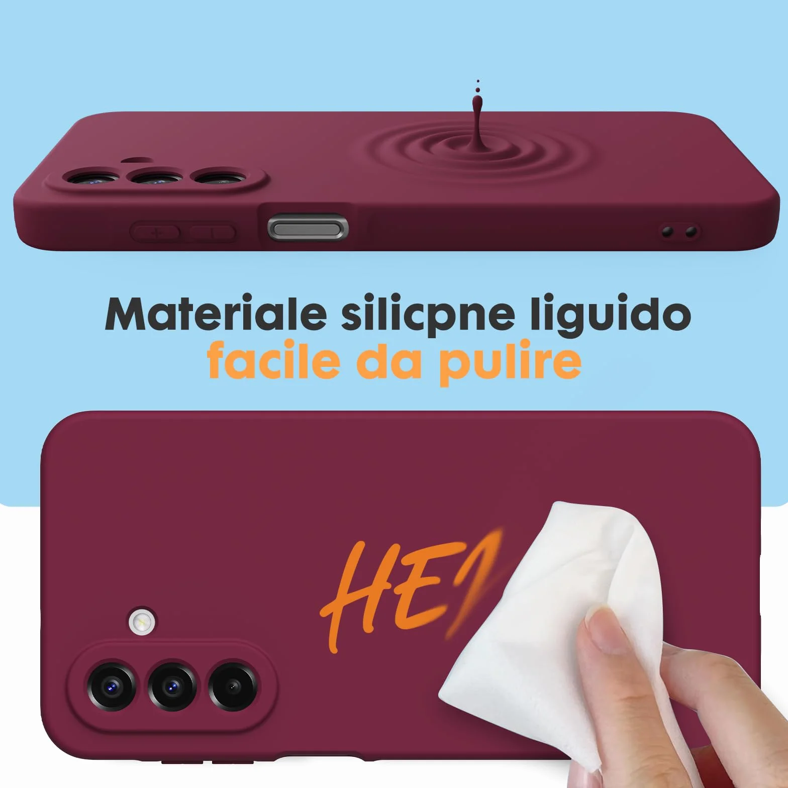 Cover per Samsung Galaxy A17 4G/5G, con 2 Proteggi Schermo in Vetro Temperato, Case Protettiva Gomma Antiurto, Custodia in Silicone Morbido TPU Liquido - Bordeaux
