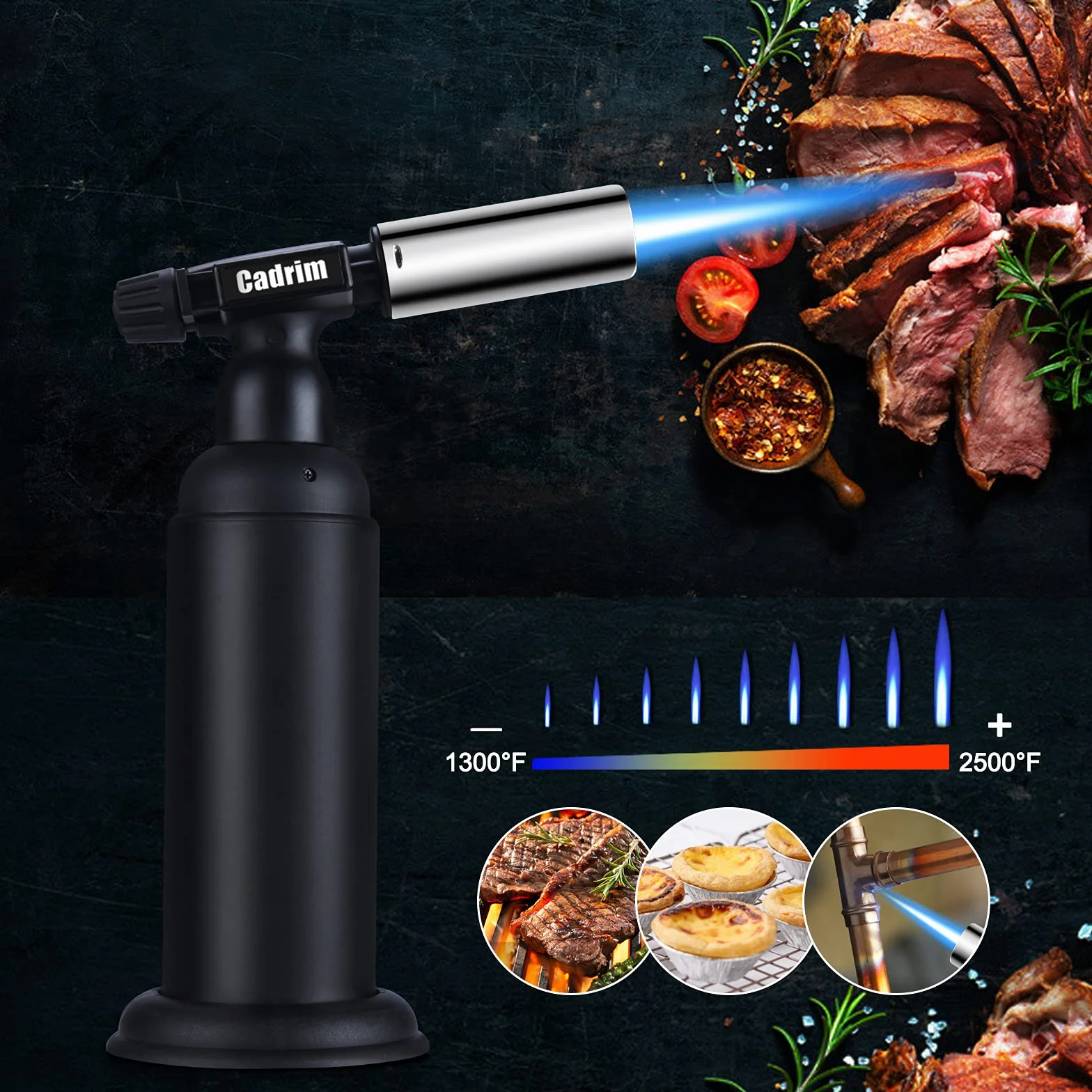 Cadrim Torcia Butano Grande Torcia Professionale Potente Accendino da Cucina Ricaricabile Torcia da Cucina Regolabile per Cottura al Forno Saldatura Artigianato (NO Carburante)