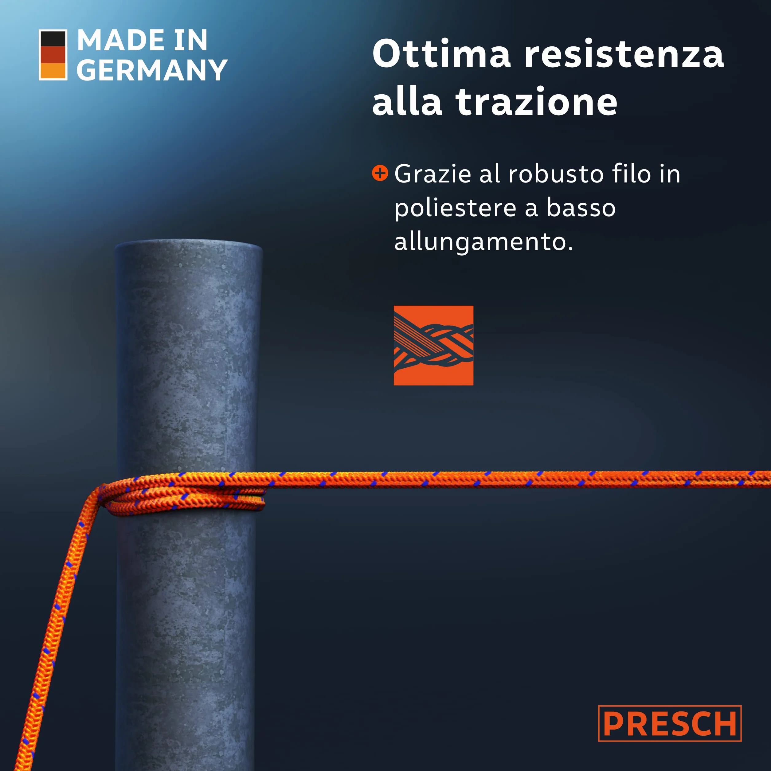 Presch Corda da muratore 100m | ⌀2,0mm | Poliestere | Corda da raddrizzamento resistente allo strappo e alle intemperie con bobina | Corda da costruzione resistente ai nodi