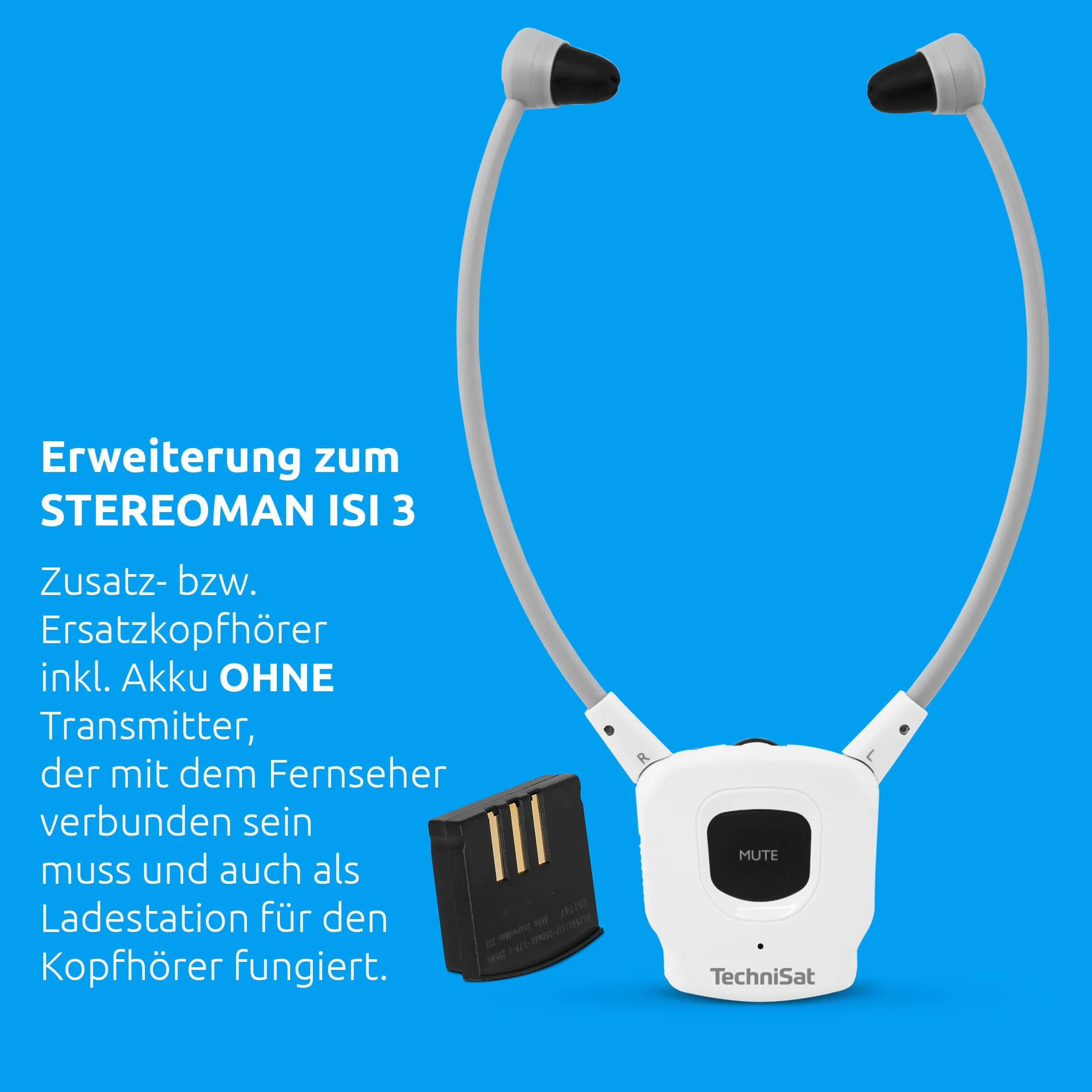 TechniSat STEREOMAN ISI 3 – Cuffie (secondo auricolare, senza fili stereo con batteria, senza trasmettitore, solo compatibile con STEREOMAN ISI 3) bianco