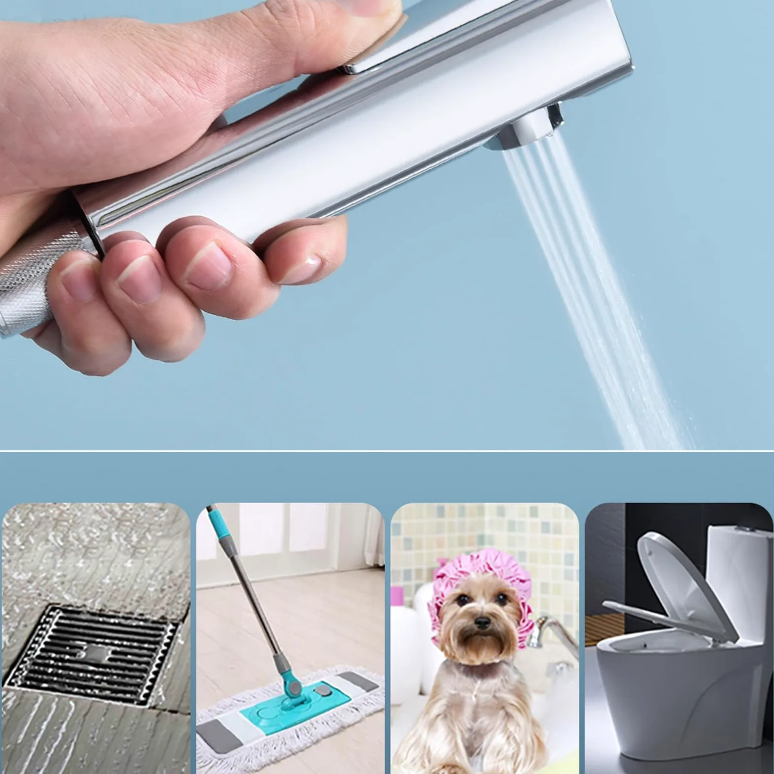 Sistema Doccia, Set Rubinetto Grigio, 4 funzioni, Kit di Montaggio a Parete con soffione Portatile a 3 modalità, doccetta per Bidet a Pioggia