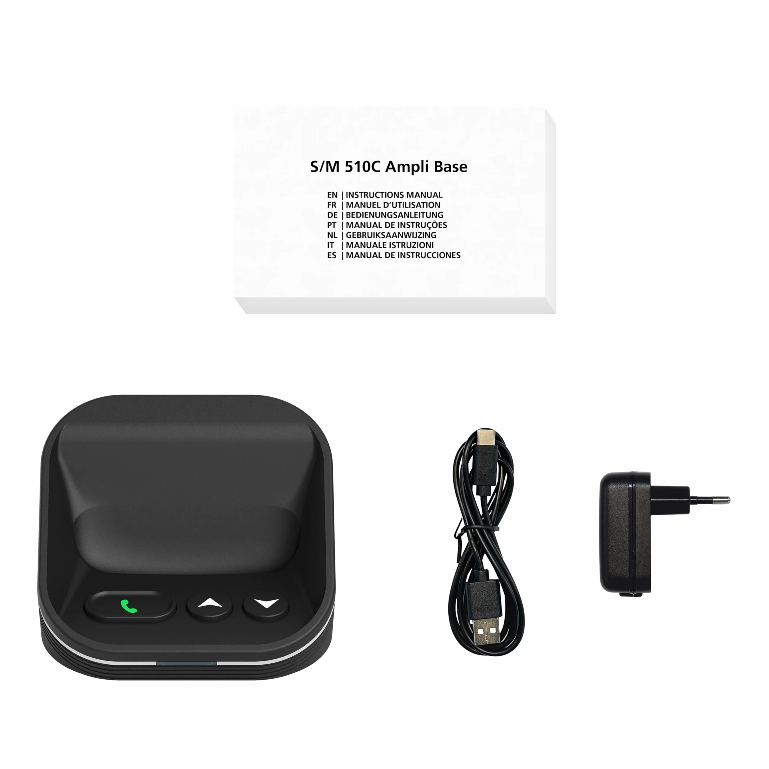 Swissvoice - Ampli Base - Base di Ricarica con Altoparlante - Vivavoce - Amplificazione Sonora - Tasti Integrati - Per smartphone S510-C per Anziani - Nero