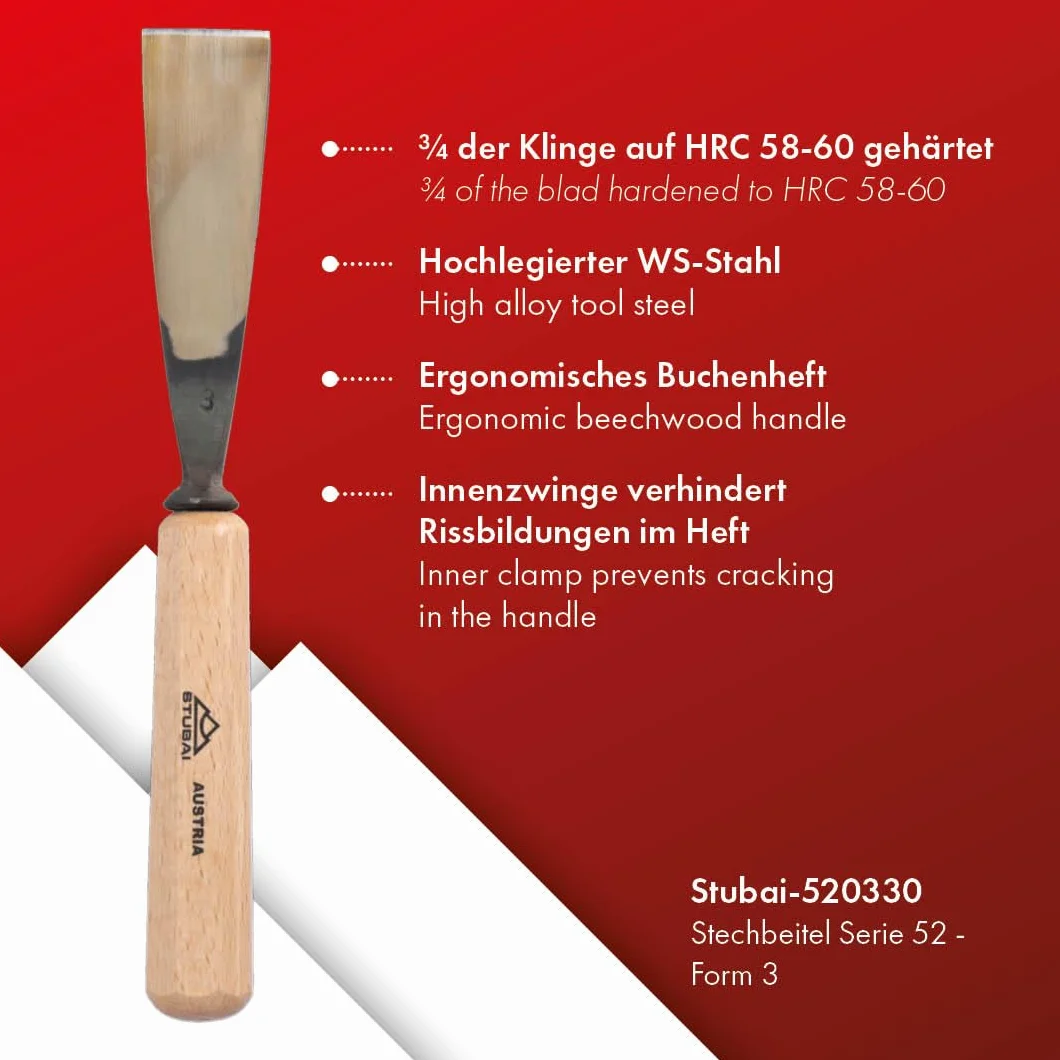 Stubai 520330 Sgorbia per Scultori con Manico, Modello 3, 30 mm