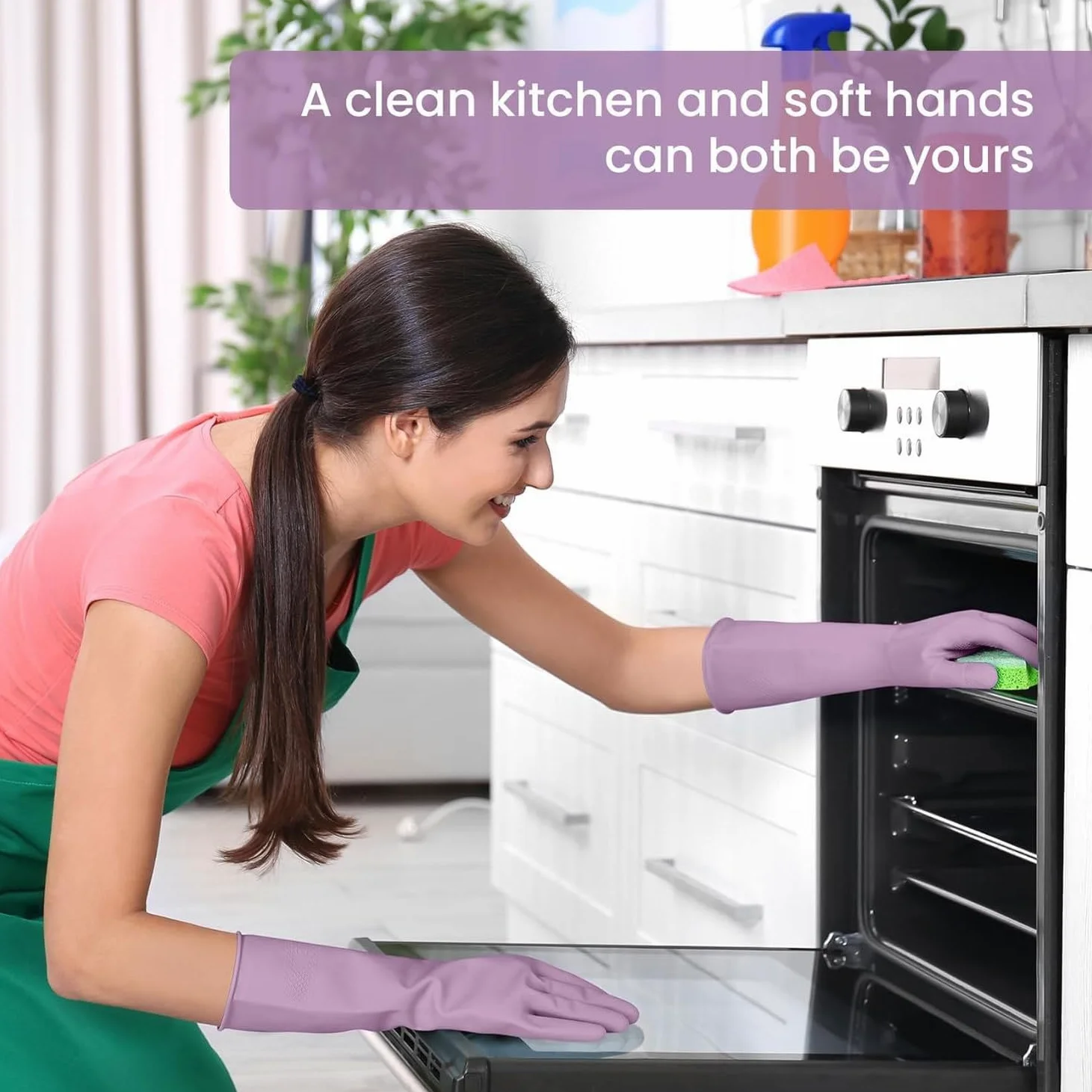 Guanti in Gomma per Lavare Piatti, 4 Paia di Guanti riutilizzabili per Pulizie domestiche, Guanti Colorati con Rivestimento spalmato e Presa Antiscivolo, 3-Purple, G