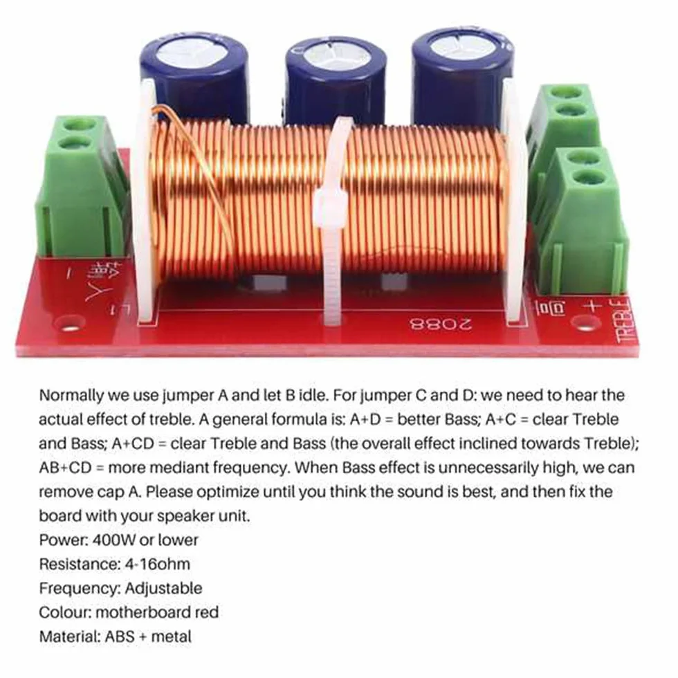 400 W, frequenza altoparlante morbida, 2 , alta bassa, 4-16 Ohm, divisore per altoparlanti