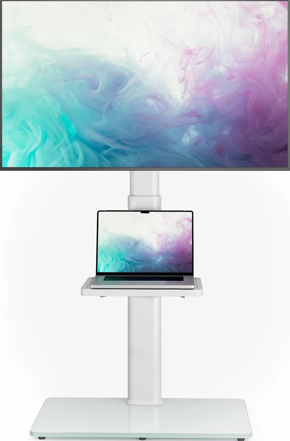 AX2006TW - Supporto universale per TV da pavimento con supporto girevole a 70 gradi, altezza regolabile a 9 livelli, design salvaspazio per la maggior parte dei televisori LCD, LED OLED da 27 a 65