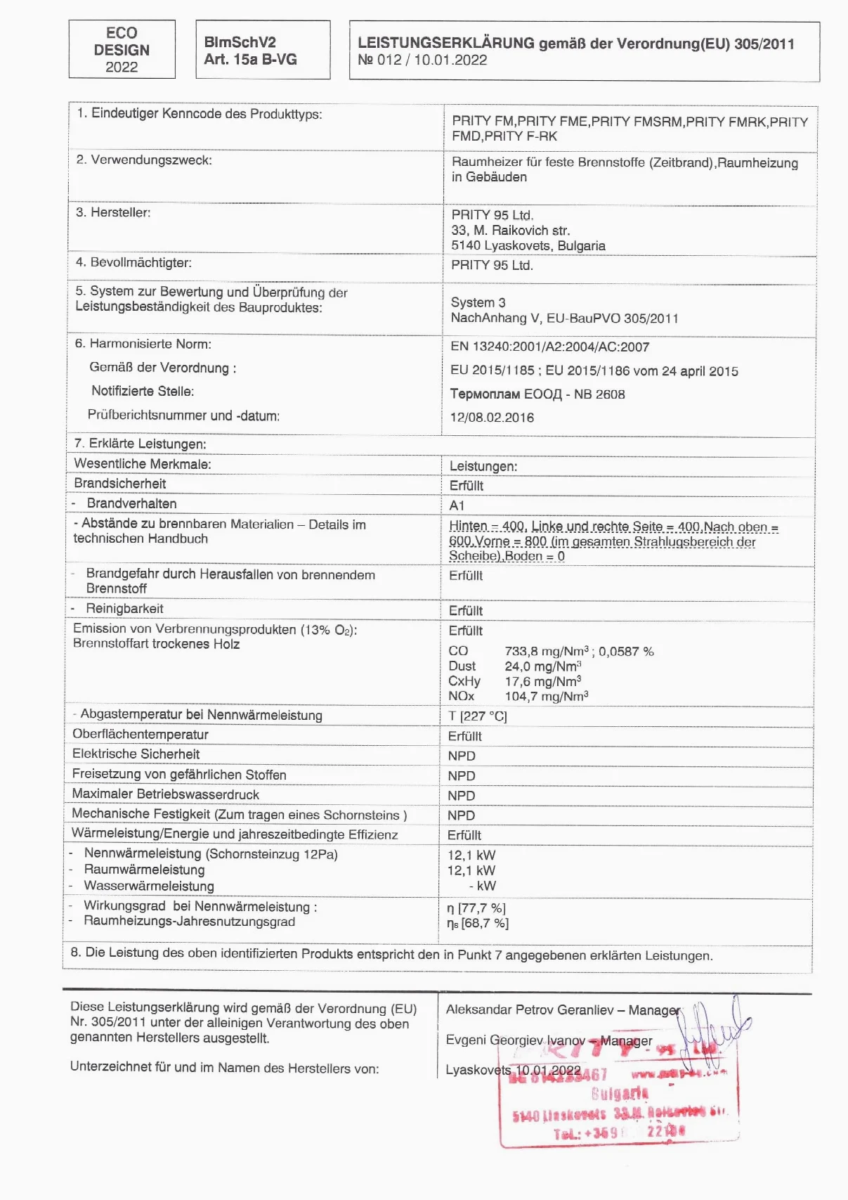 Stufa a legna Camino Prity FM E, 12KW