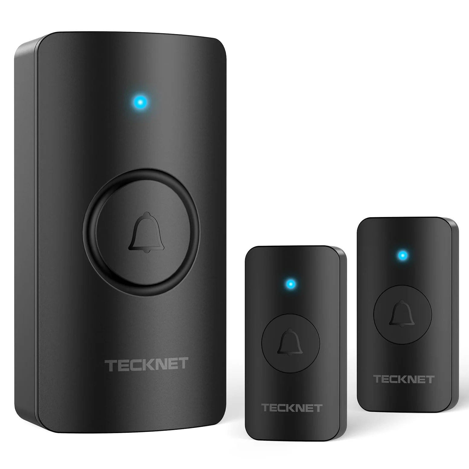 TECKNET Campanello Senza Fili IP65 Impermeabile 400m per Casa | 2 trasmettitori e 1 ricevitore, 60 suonerie, 5 livelli volume, batteria inclusa, Funzione di memoria, LED, per esterno