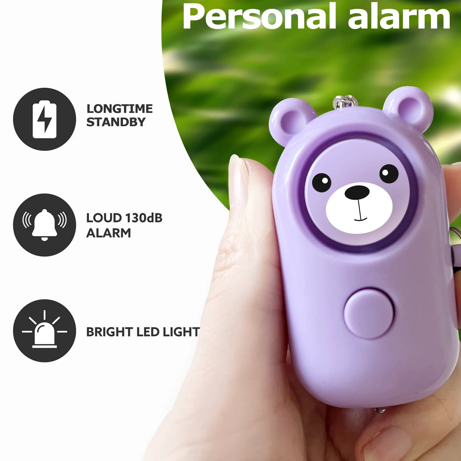 Allarme personale sicuro suono per donne bambini anziani, confezione da 2 simpatici 130dB sirena forte di sicurezza autodifesa con luce LED, portachiavi di sicurezza allarme di emergenza da solo
