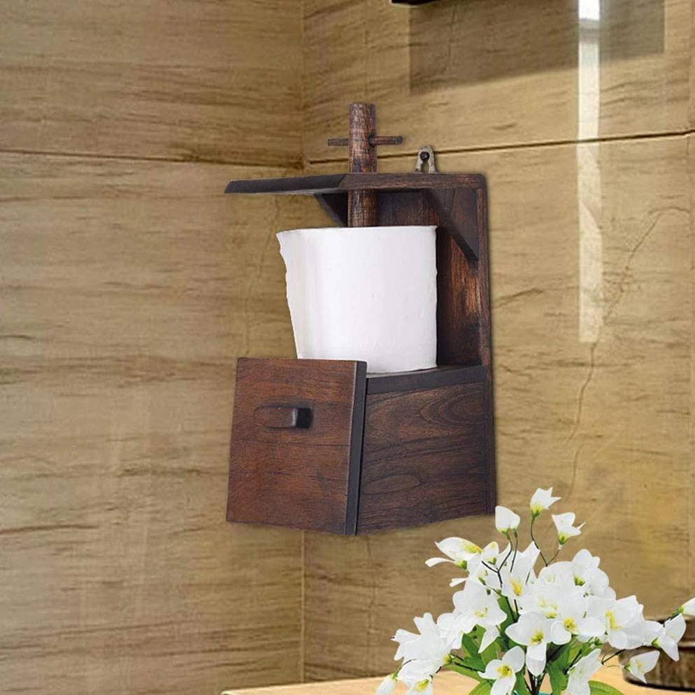 NEECS Portarotolo per Scatola di Carta igienica, Parete retrò in Legno massello Fatta a Mano, Stile retrò Creativo, Forte e Durevole