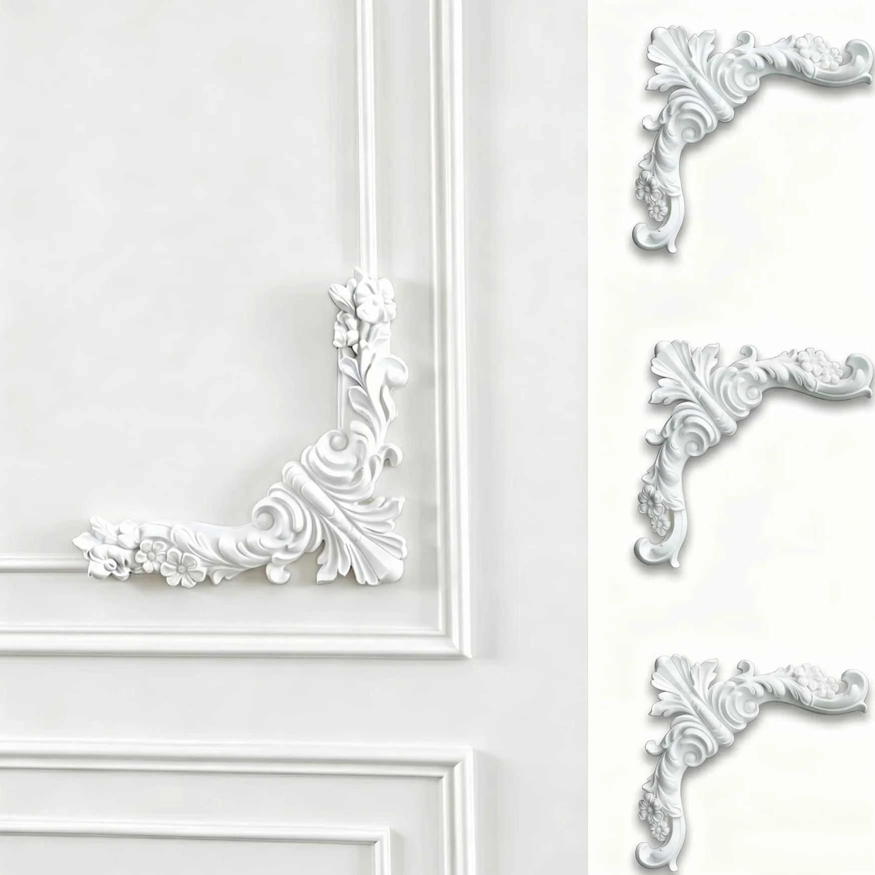 4 PCS Angolari Decorativi per Pareti E Soffitti in PU Modanature Angolari 3D con Decorazioni Floreali Profili Decorativi Verniciabili per Cornici E Angoli Elegante Finitura