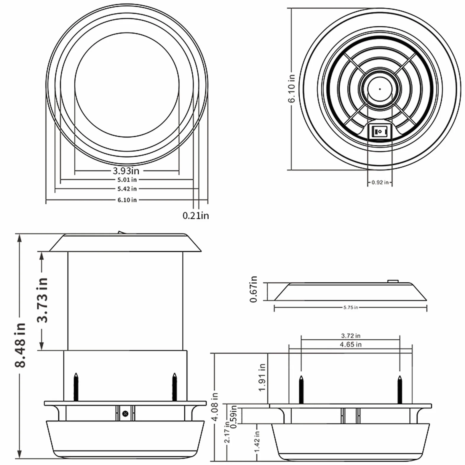 Ventilatore Tetto per, DC12V Ventilatore Tetto per Sfiato Silenzioso Ad Energia Solare per, Roulotte, Yacht