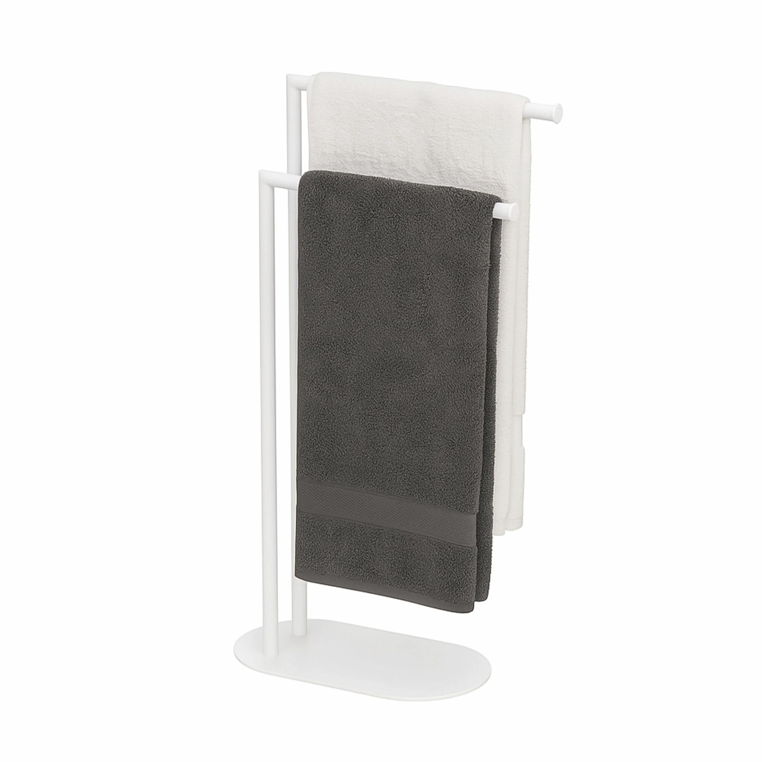 Relaxdays Portasciugamani a 2 Bracci Sfalsati Piantana da Bagno Ferro Bianco 78,5x38,5x17 cm