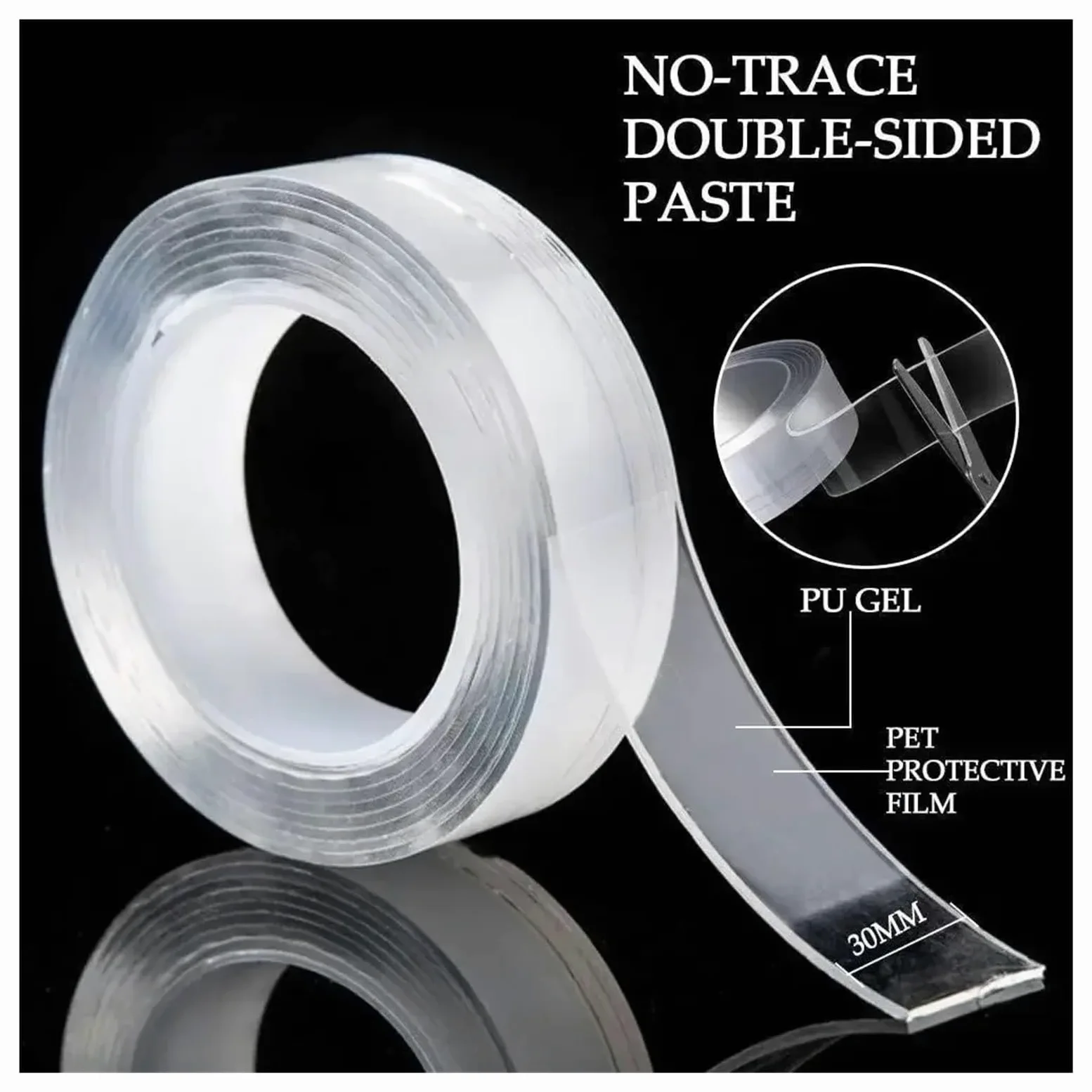 Nastro adesivo biadesivo trasparente, Nastro biadesivo da 1/5 m senza tracce for bagno, cucina, lavandino, rubinetto, adesivo in gel(Width 3 Cm,5 meters)