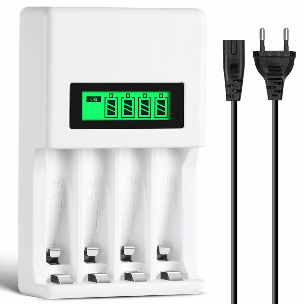 AXFEE Caricabatterie per Pile Ricaricabili, AA AAA Batterie Caricabatteria, Schermo LCD può visualizzare la capacità, adatto per batteria al litio da batteria Ni-Mh/Ni-Cd1,2 V