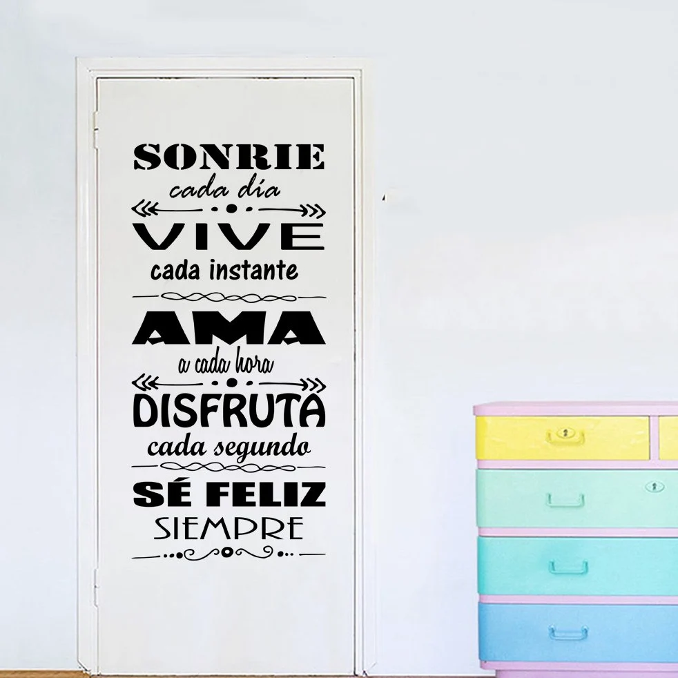 DC-16136 - Adesivo da parete con scritta "Sonrie ogni giorno, vive ogni momento." adesivi decorativi con frasi.