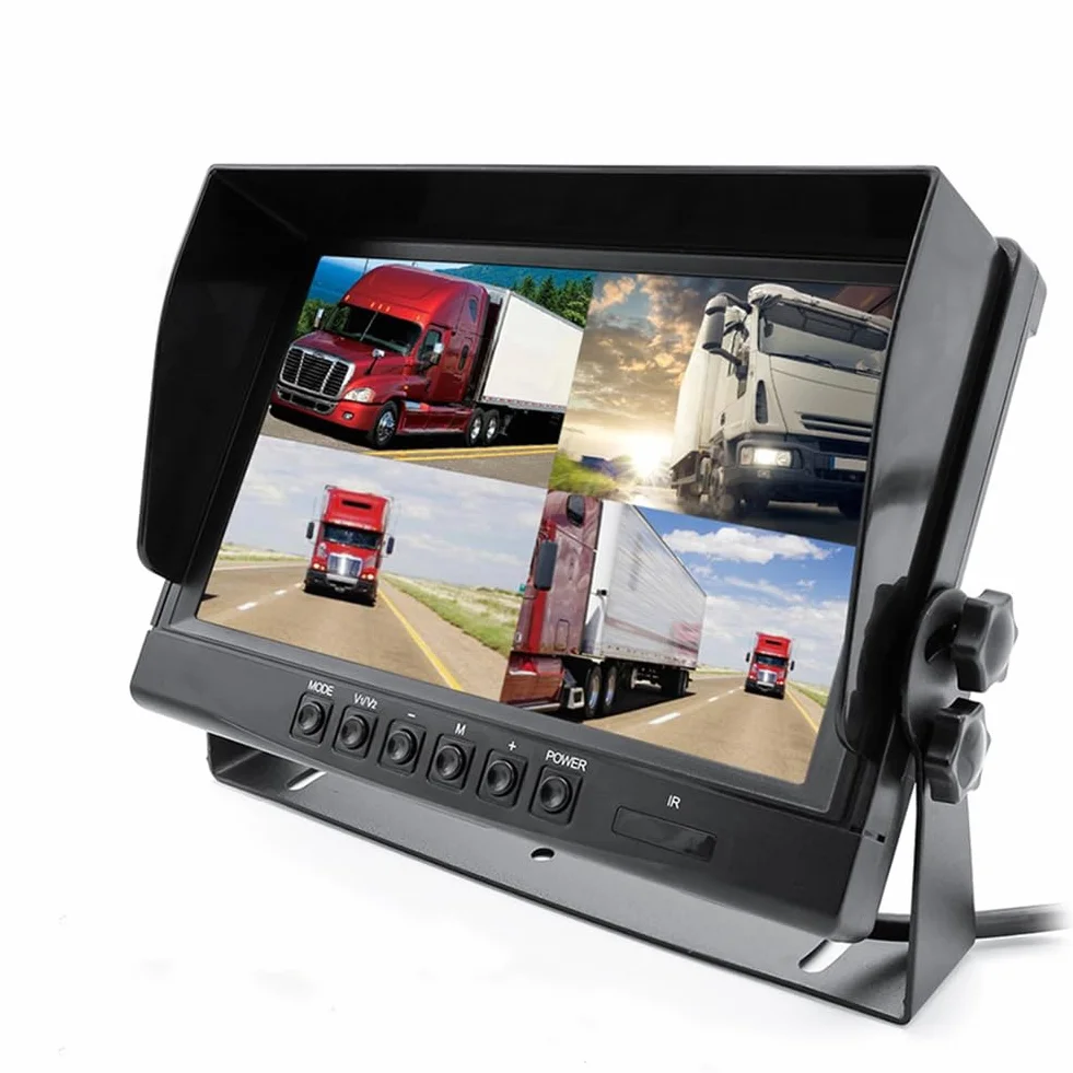 Monitor per Auto da 9" LCD, 4 Canali 4CH, Schermo Diviso Quadrato per Telecamera di Retromarcia per Auto e Camion