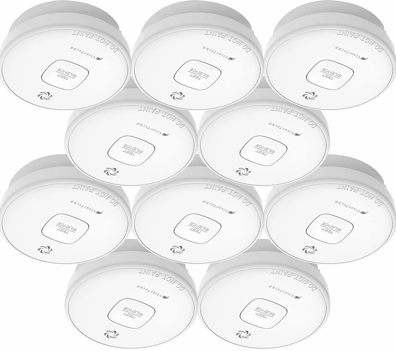 VisorTech Set da 10 rilevatori di fumo fotoelettrici RWM-390 con batteria al litio 10 anni, 85 dB, certificati VdS