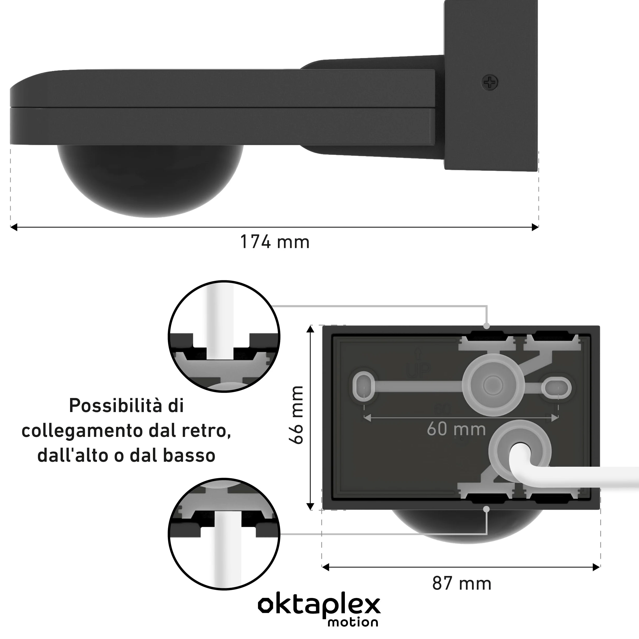 Oktaplex Tea set da 2 sensori di movimento per esterni antracite 9 m | Sensore di movimento da superficie orientabile 360 ​​gradi 9 m IP65 230 V per soffitto e parete