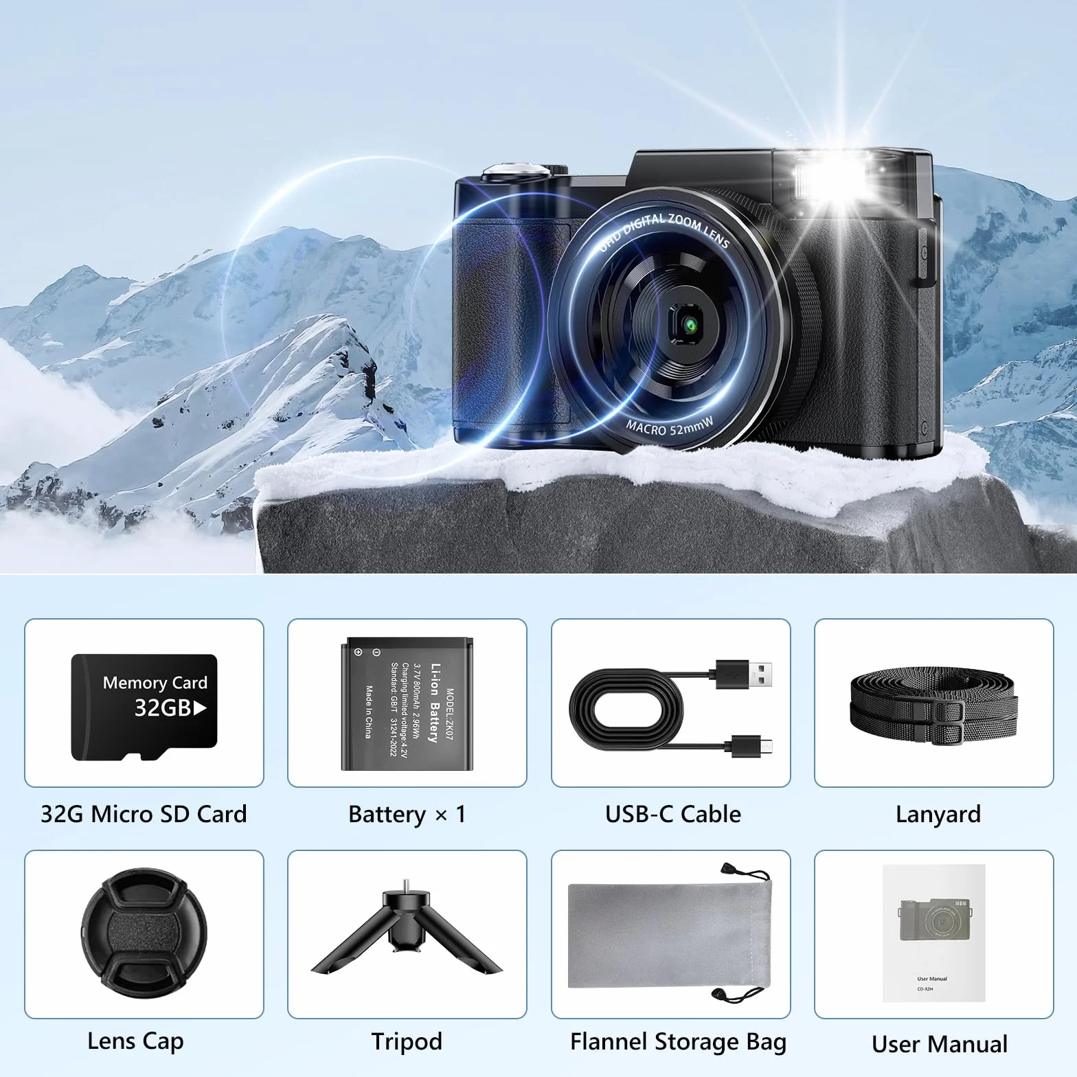 Macchina Fotografica 5K 64MP Zoom Digitale 18X Autofocus Fotocamera Digitale, Schermo IPS 3" Rotante a 180°, Fotocamera per Vlogging con Scheda di Memoria da 32GB,per Principianti (Nero chiaro)