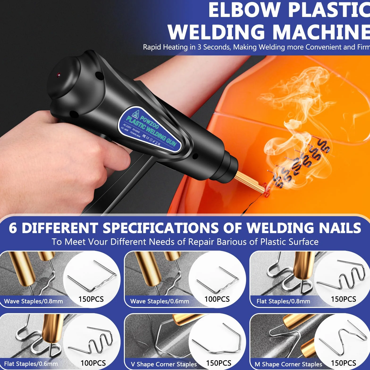 80W Saldatrice per Plastica,Kit di Riparazione Paraurti Auto con 800 Pezzi 6 Tipi Caldo Cucitrice,Saldatore Pistola Riparazione Macchina,Plastica Saldatrice Graffette Saldatura.