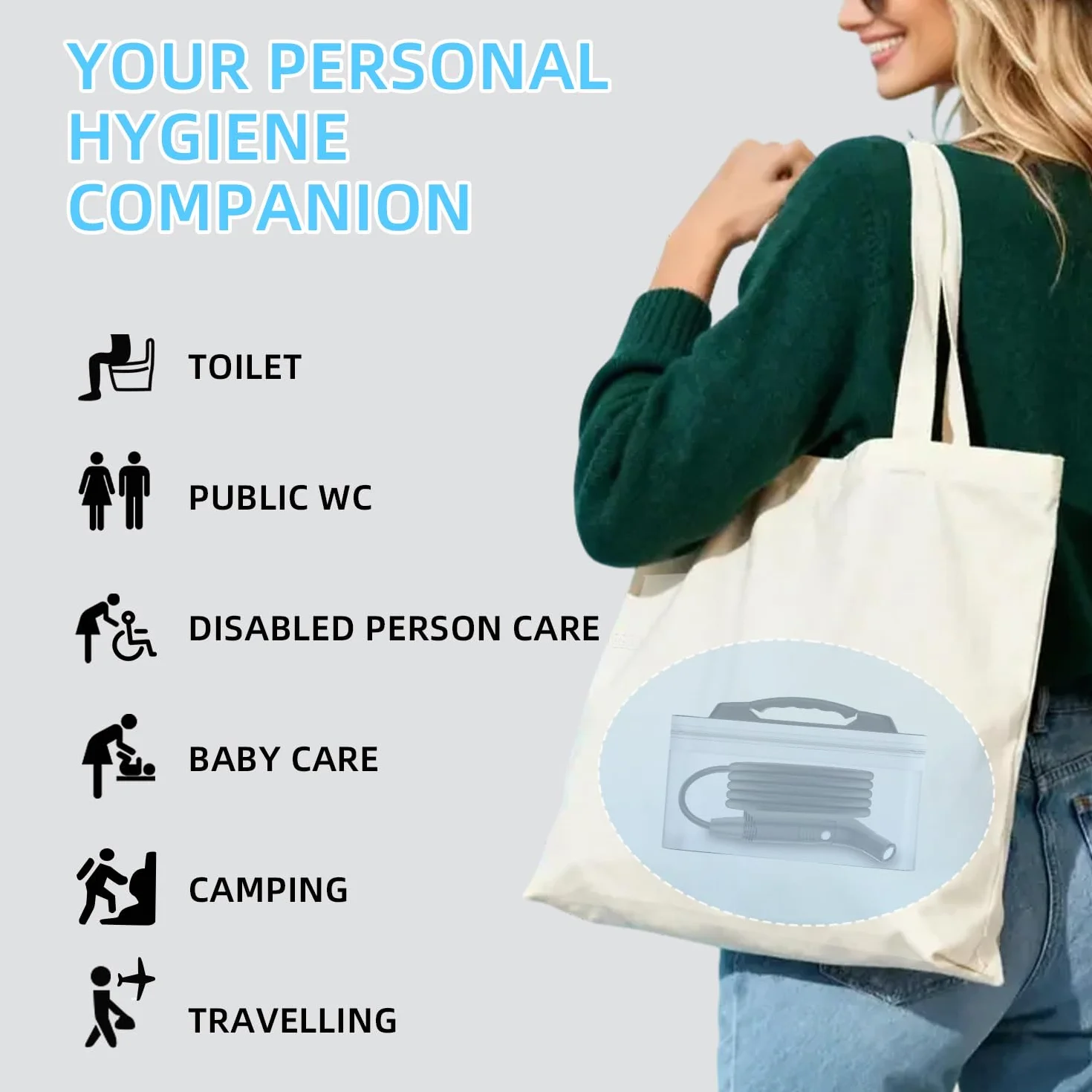 Spruzzatore elettrico portatile portatile per bidet da viaggio, per WC, bagno e escursioni all'aperto