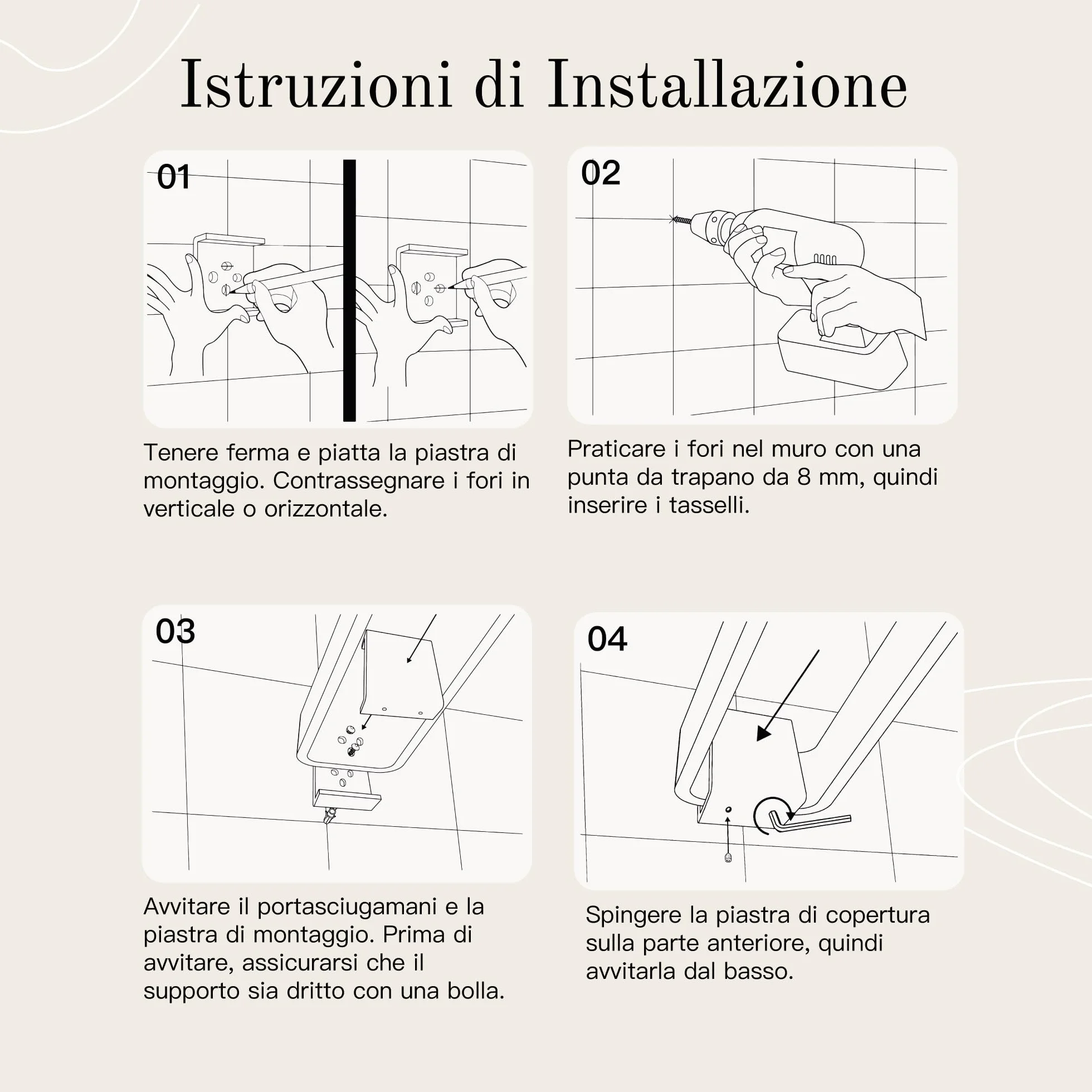 Porta asciugamani bagno da parete 2 barre 42 cm grigio Design Amburgo