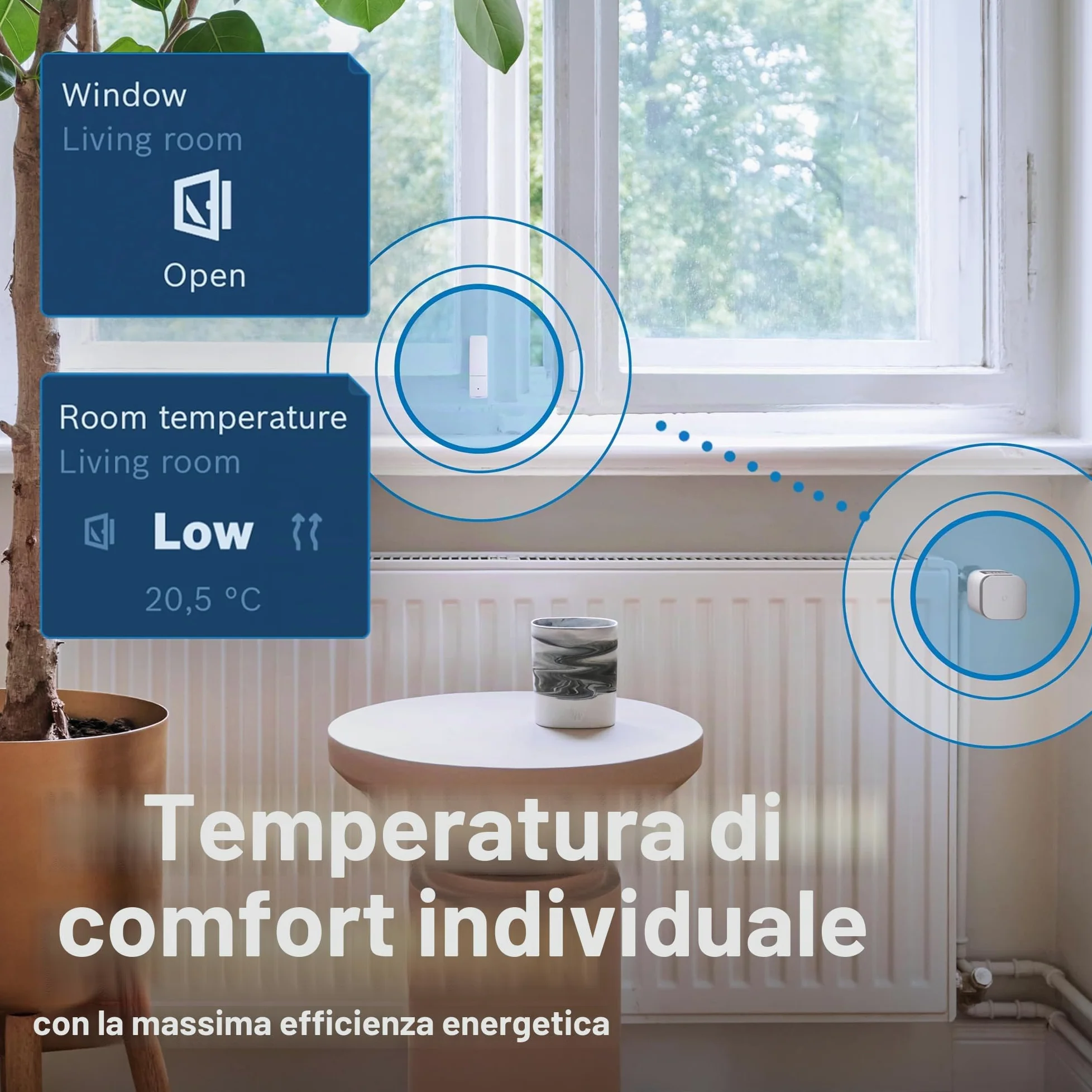 Bosch Smart Home Termostato per radiatore II [+M], termostato intelligente, uso flessibile nel sistema Bosch Smart Home o in sistemi Matter di diversi produttori, set da 3 pezzi