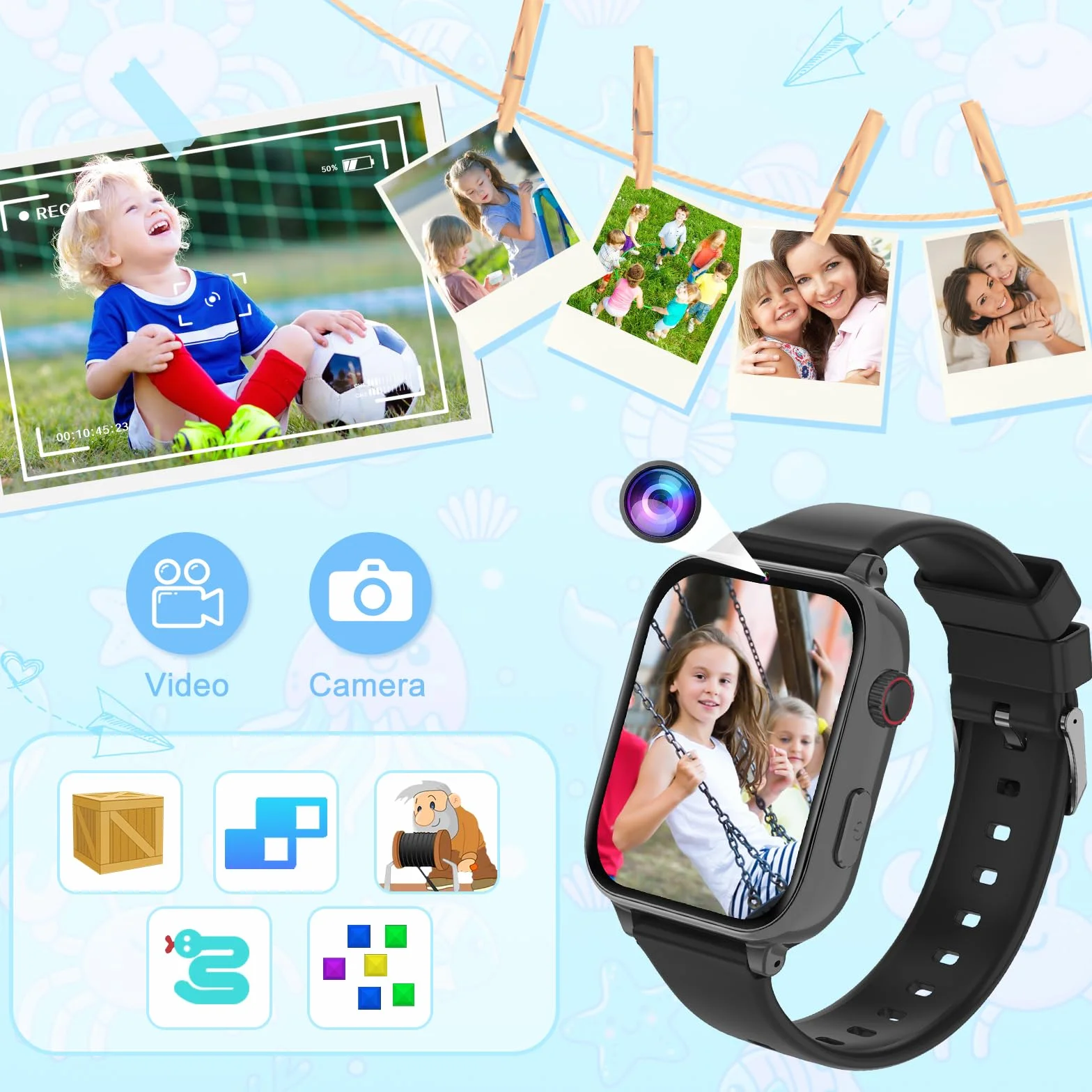 Smartwatch Bambini GPS 4G, Orologio Intelligente per Ragazza e Ragazzo con Telefono, Videochiamata, Chat, Sveglia, Camera, Modalità Classe, Gioco, Smart Watch Bambino Bambina 4-12 Anni Regalo, Nero