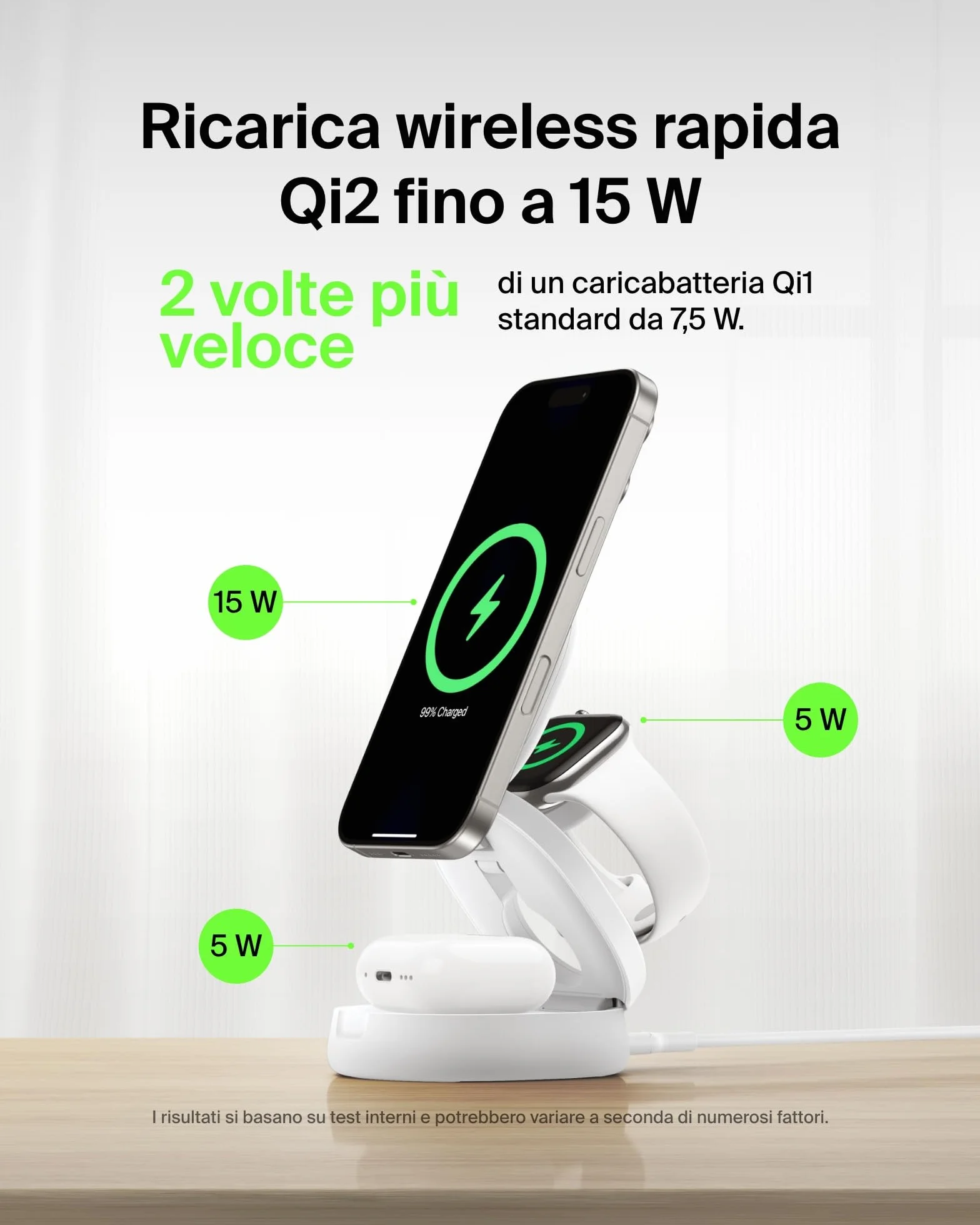 Belkin BoostCharge Caricatore Wireless Compatibile con MagSafe, Stazione di Ricarica wireless 3 in 1, Qi2 15 W per iPhone 17, Air, Apple Watch, AirPods, Pixelsnap, alimentatore da 36W - Bianco