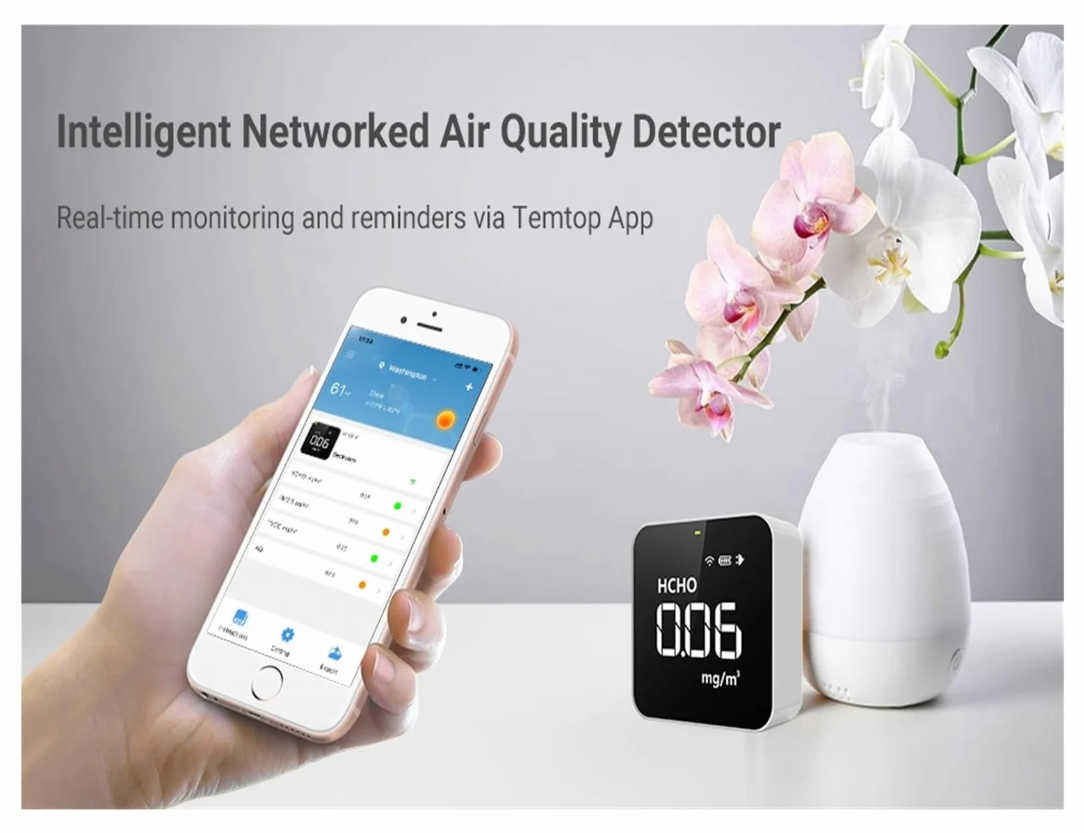 Misuratore di monitoraggio a qualità 'aria for rilevatore formaldeide PM2.5 TVOC HCHO Registrazione dati in tempo reale,Alta Precisione
