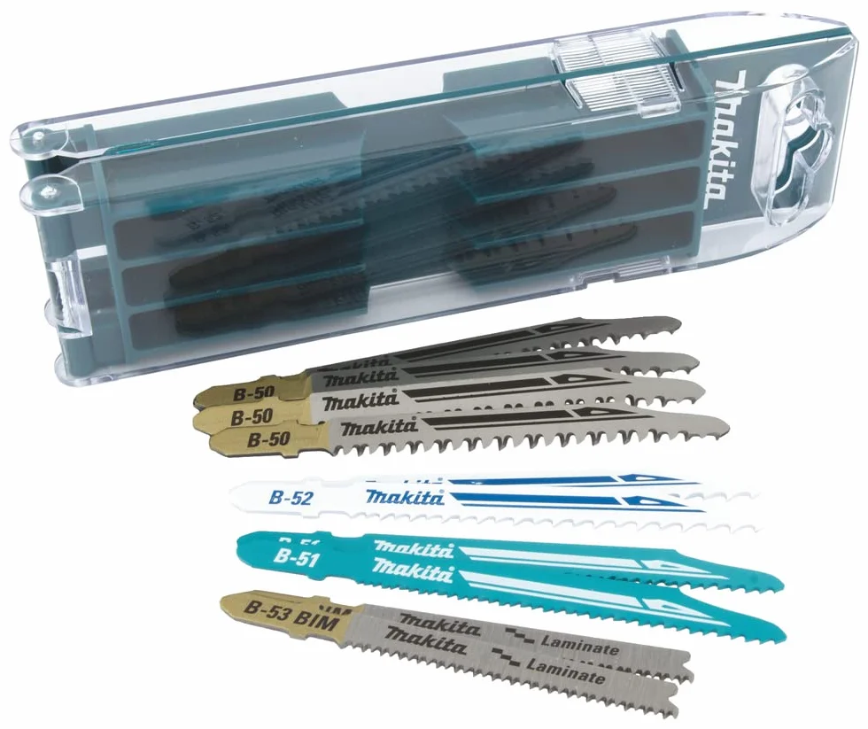 Makita B-44426 - Set di 10 lame per seghetto alternativo, con scatola portaoggetti, ideale per tagli su legno, metallo e plastica