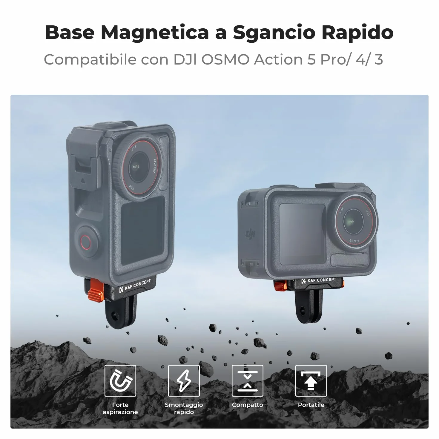 K&F Concept 2 Pack Magnetic Quick Release Adapter Mount per DJI Osmo 360/Action 5 Pro, Staffa di Base di Estensione con 1/4" Adapter Mount/Quick-Release Buckle per DJI Osmo Action 4/Action 3 Accessori