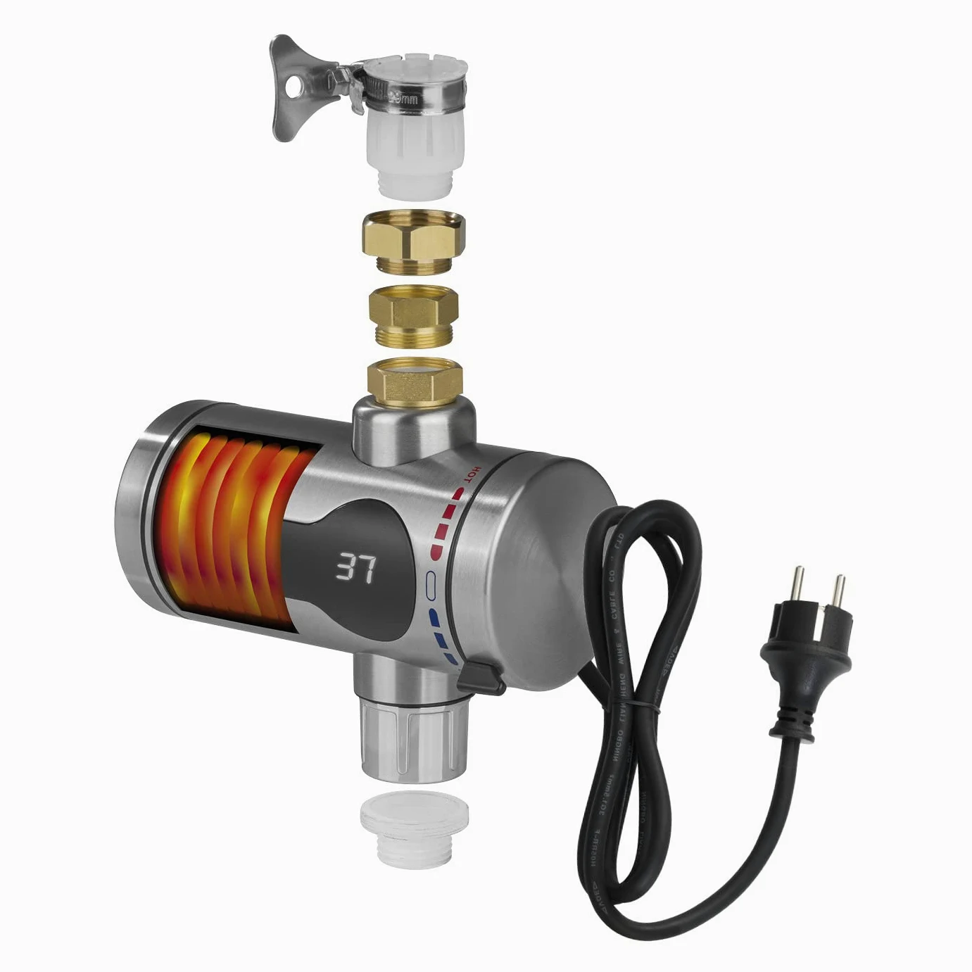 Hoberg Scaldacqua elettrico istantaneo | Riscaldamento rapido | Con display della temperatura | Senza serbatoio [max 3600W]