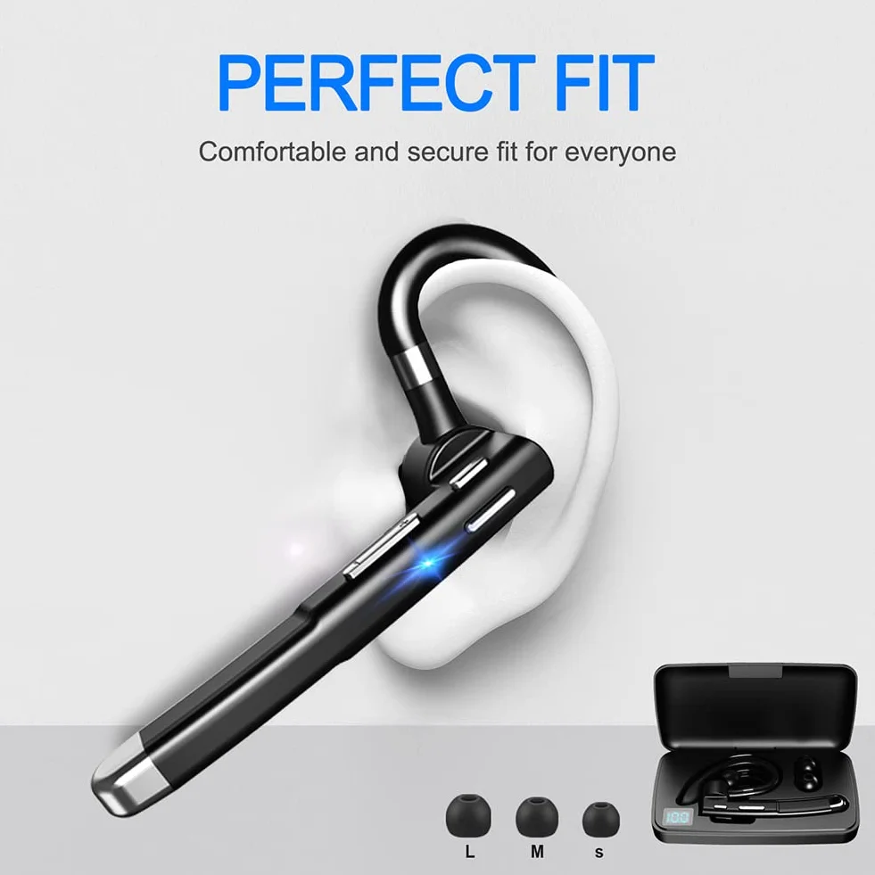 Hsility Auricolari Bluetooth con microfono 500 ore di standby con custodia di ricarica a LED, microfono girevole a 270 gradi con controllo touch a mani libere e versione Bluetooth 5.1