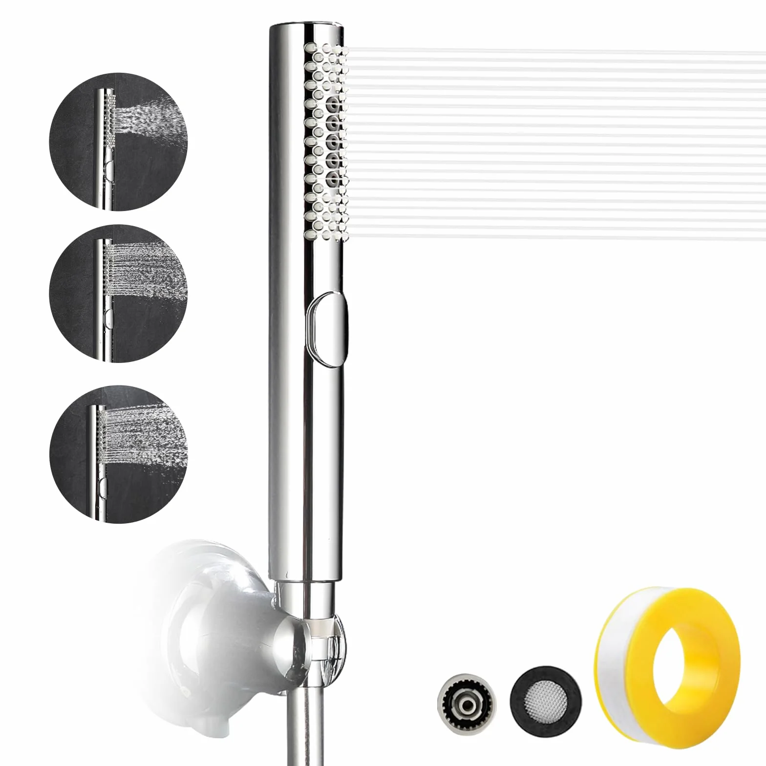 Soffione Doccia, 3 Funzioni Doccia a Mano ad Alta Pressione, ABS Cromato Doccino per Doccia con Ugello in Silicone (Argento)