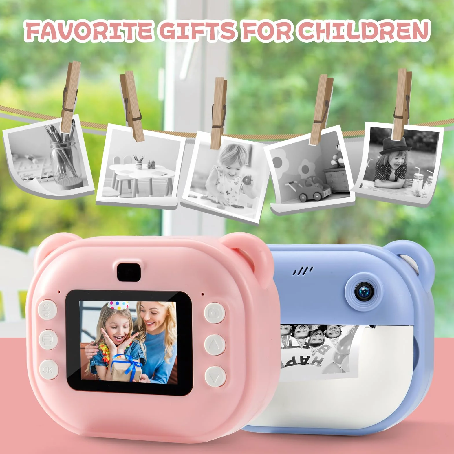 Fotocamera per Bambini per Ragazze e Ragazzi, Fotocamera Giocattolo con Stampa Istantanea per Bambini, dai 3 ai 14 Anni, Fotocamera Digitale per Bambini HD da 32 GB (Rosa)